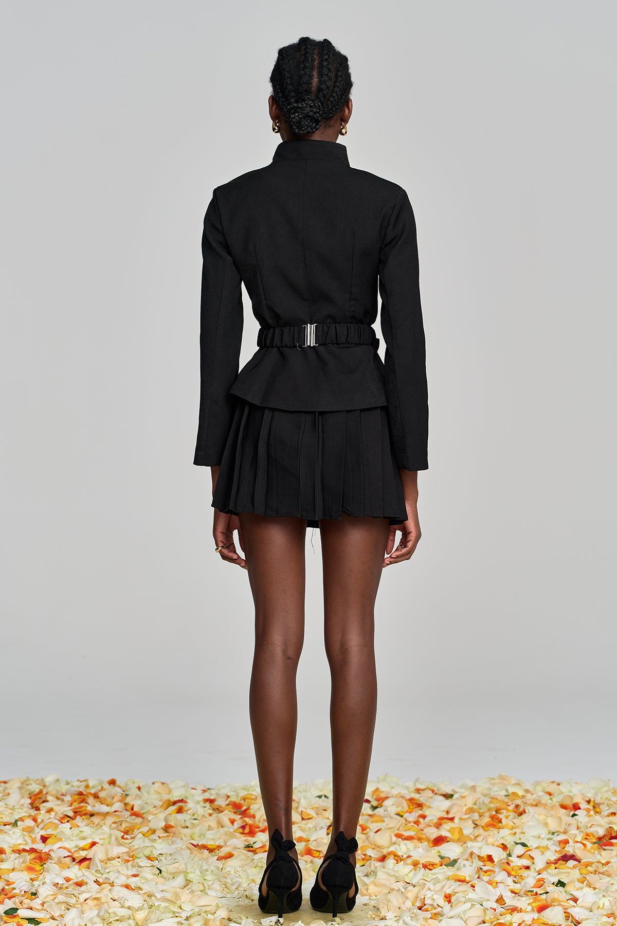 Aminali Bow Button Ruch Skirt Set