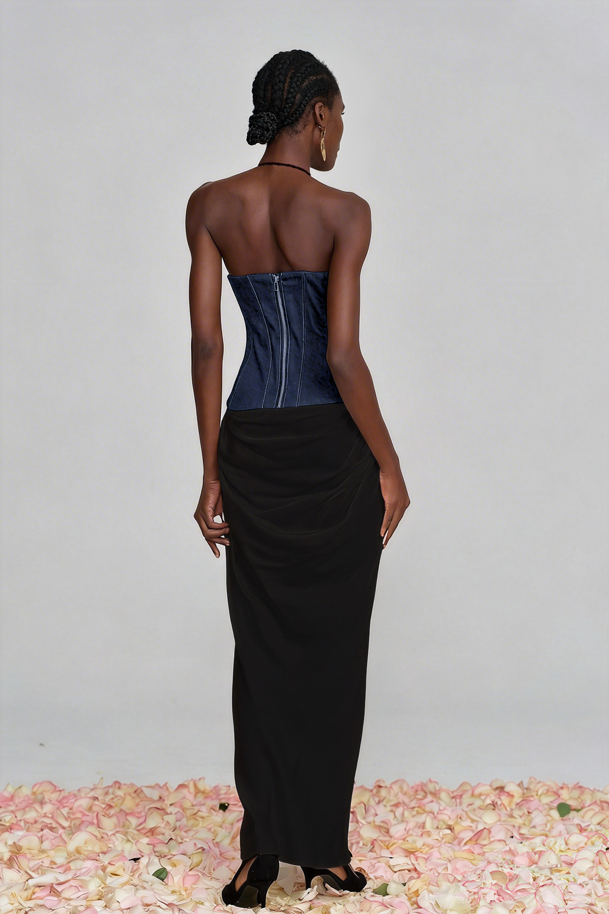 Aminia Halter Neck Ruch Deconstruct Maxi Dress In Black