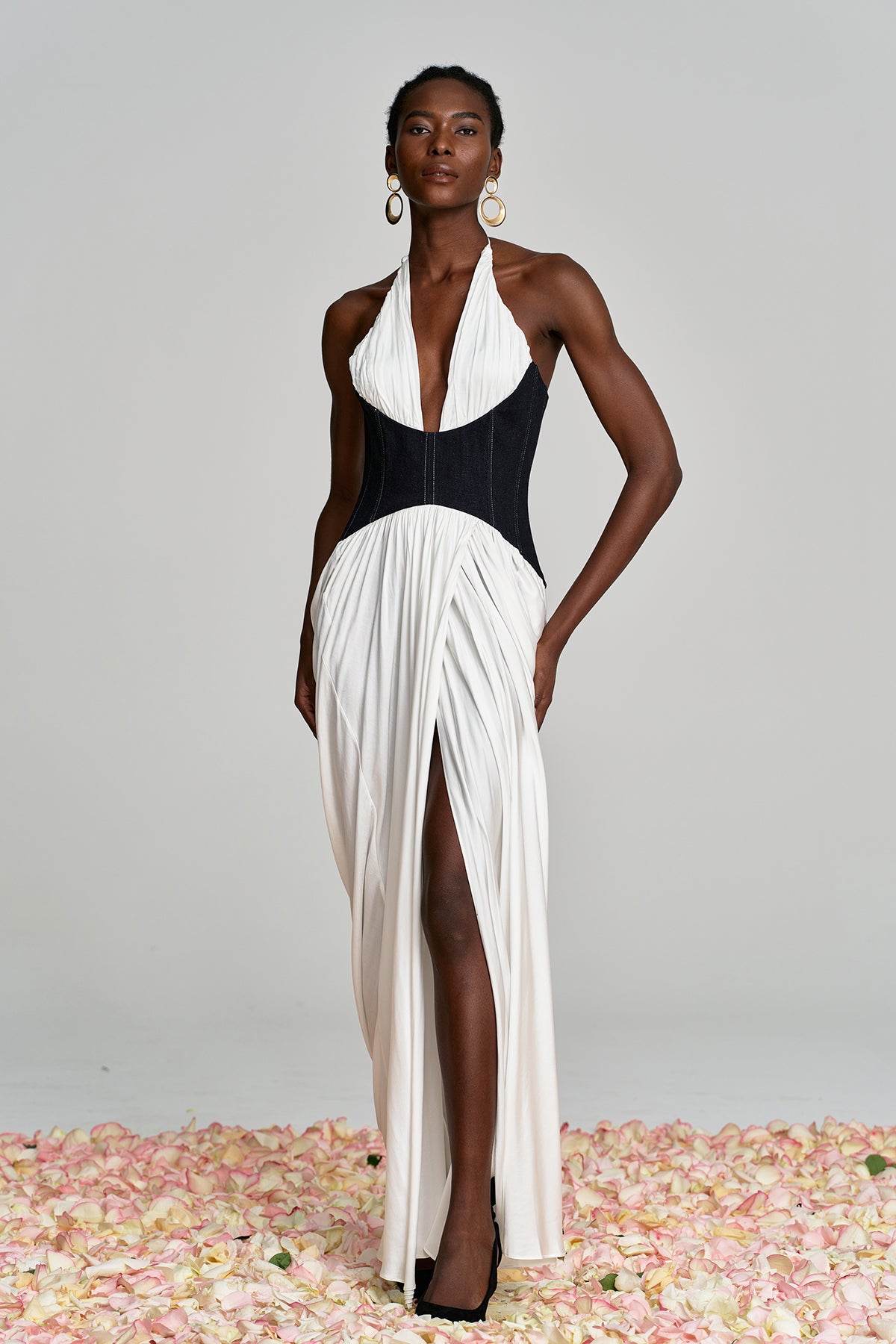 Aminia Halter Neck Ruch Deconstruct Maxi Dress – Innovare Denim