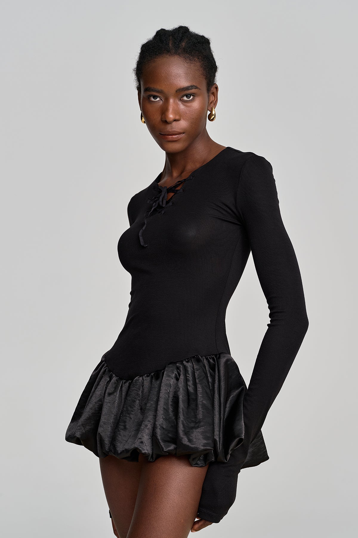 Aminta Lace Up Cutout Ruffle Mini Dress