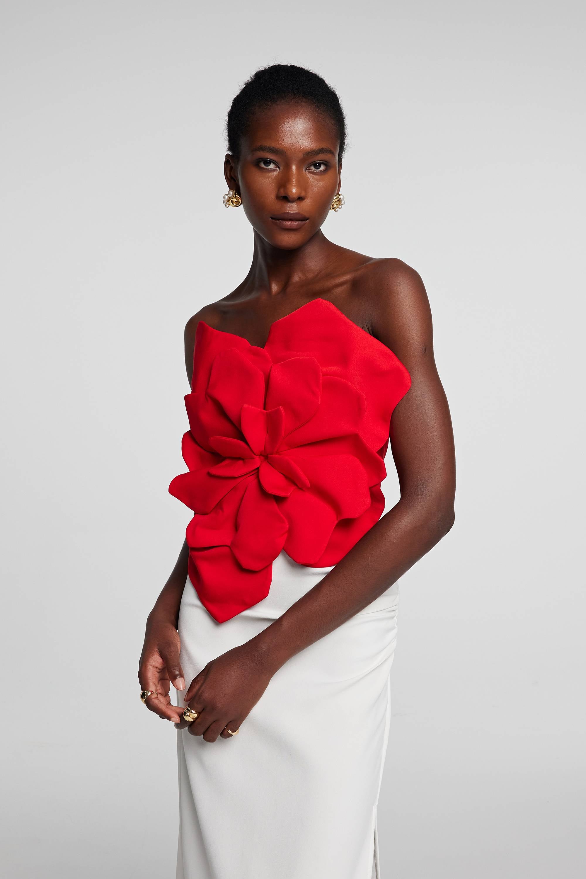 Amiri Flower Off Shoulder Top In Red – Innovare Denim