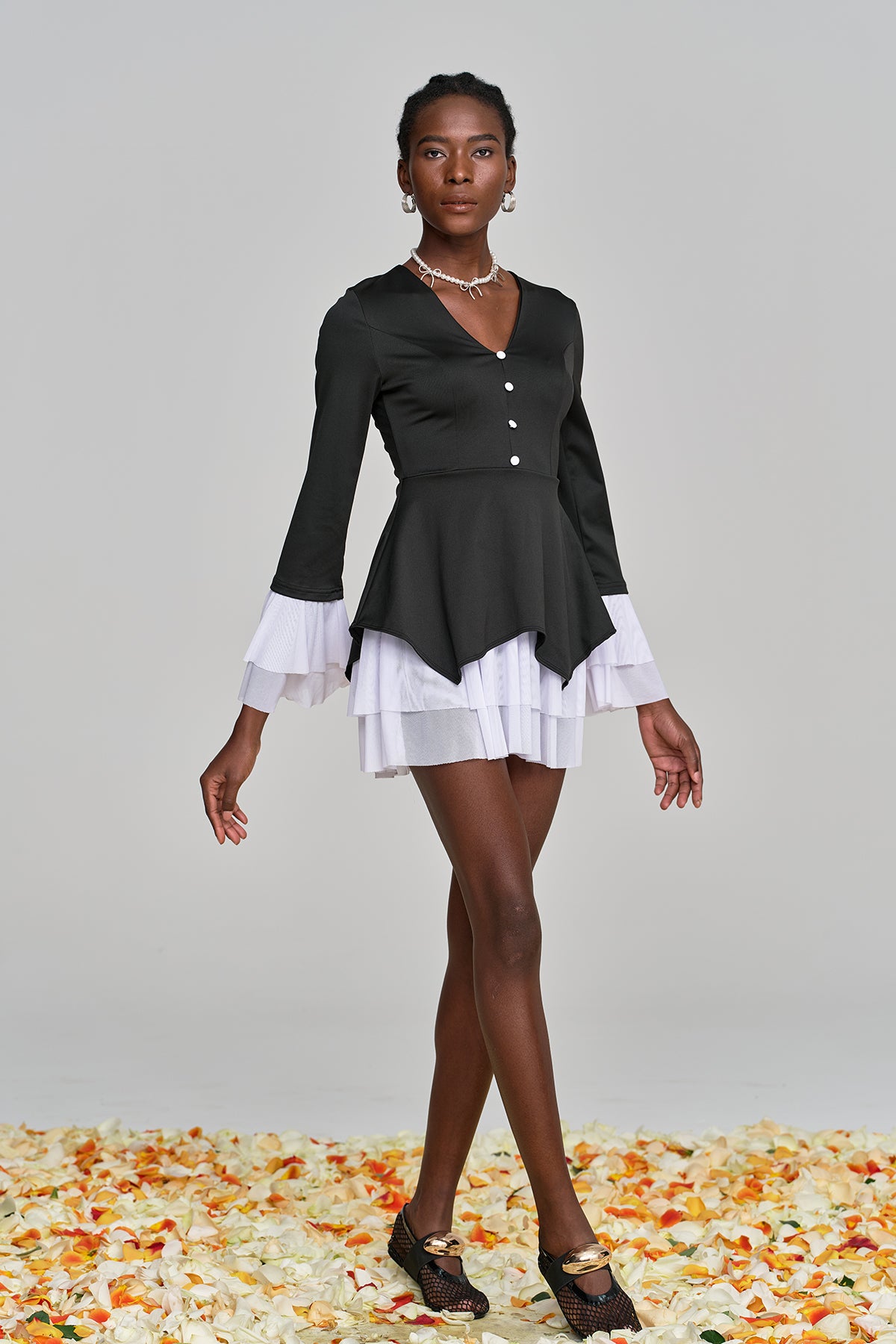 Amisquew Asymmetric Ruffle V Neck Mini Dress