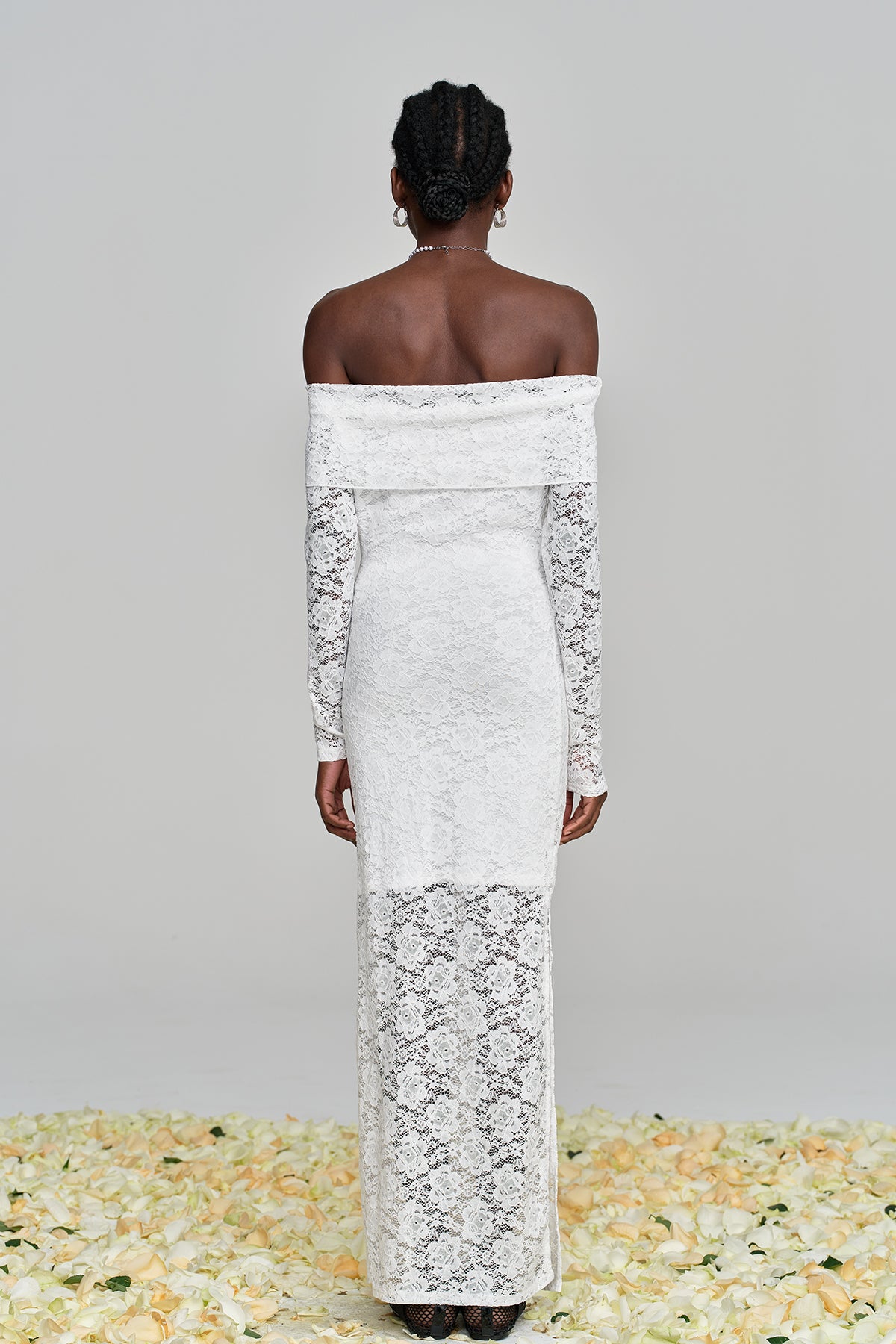 Amjad Floarl Off Shoulder Lace Maxi Dress