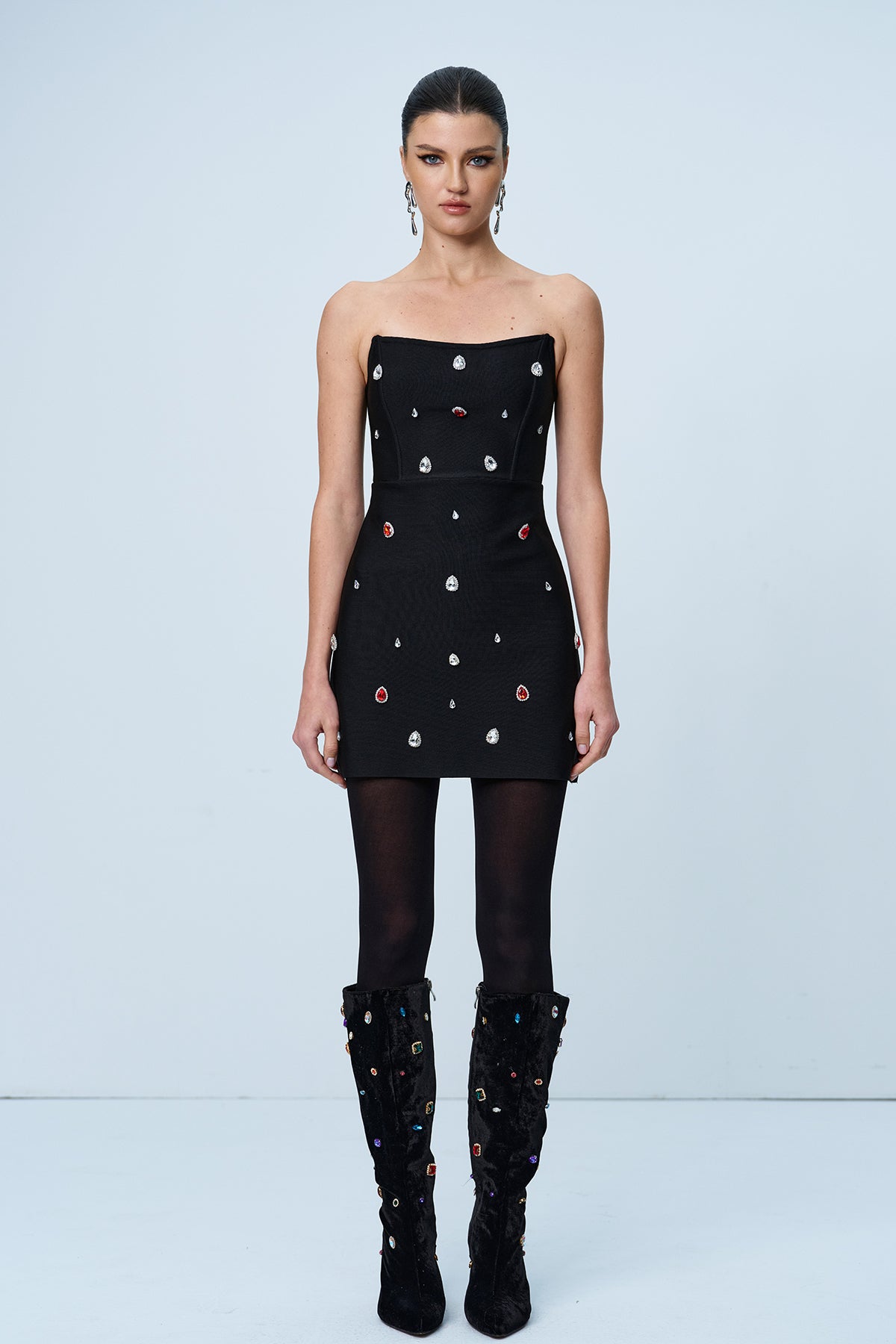 Amna Strapless Rhinestone Bodycon Mini Dress