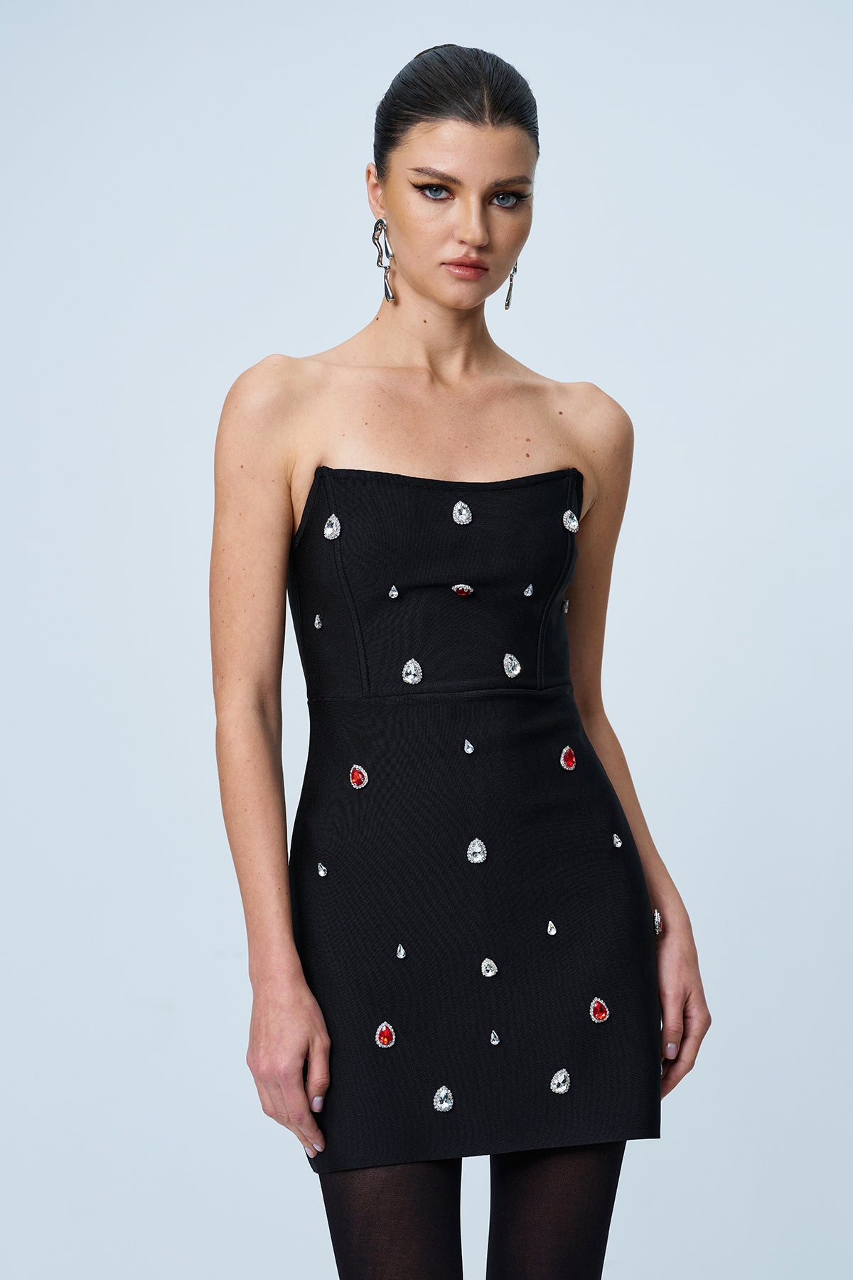 Amna Strapless Rhinestone Bodycon Mini Dress