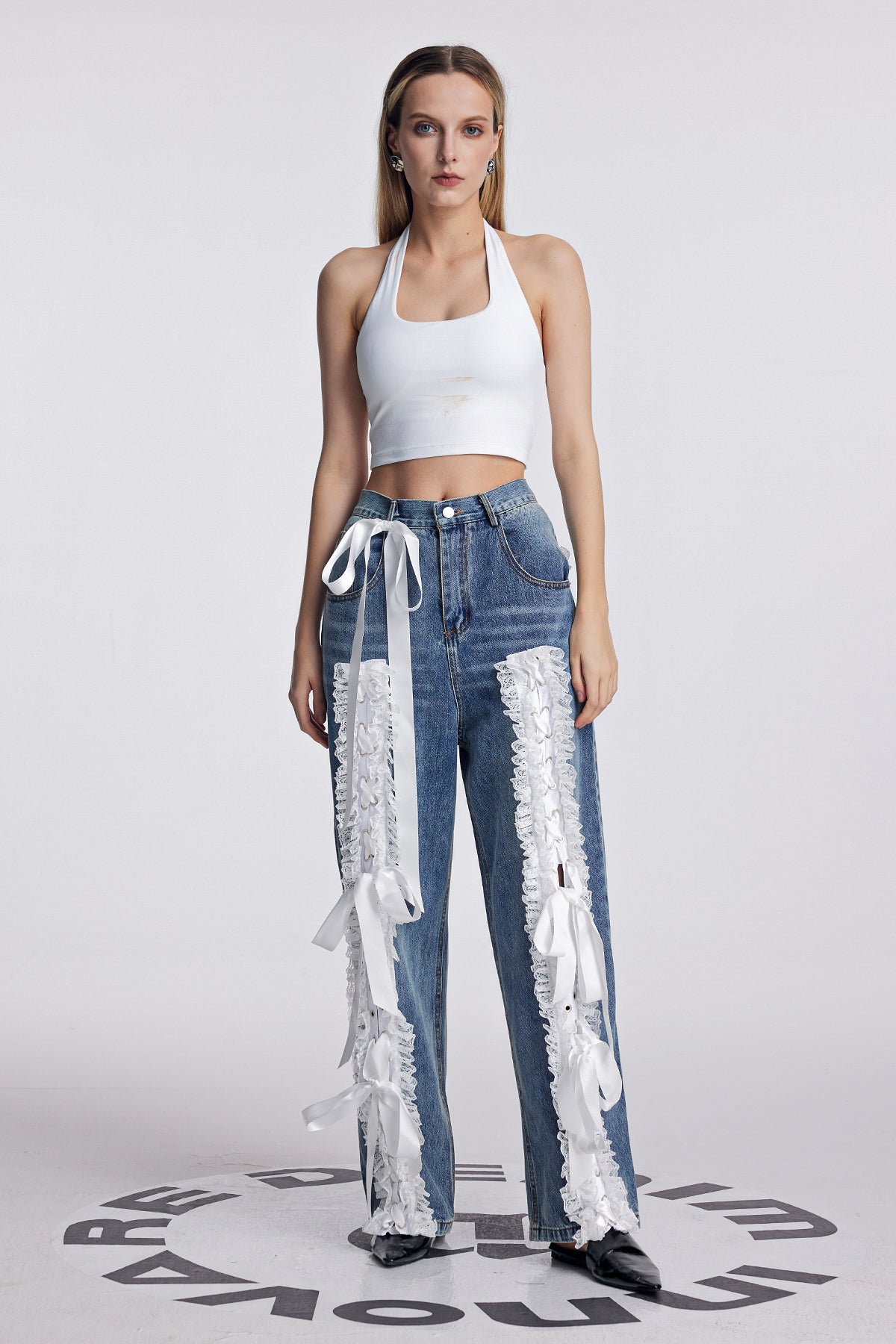 Amondi Lace Deconstruct Lace Up Jeans