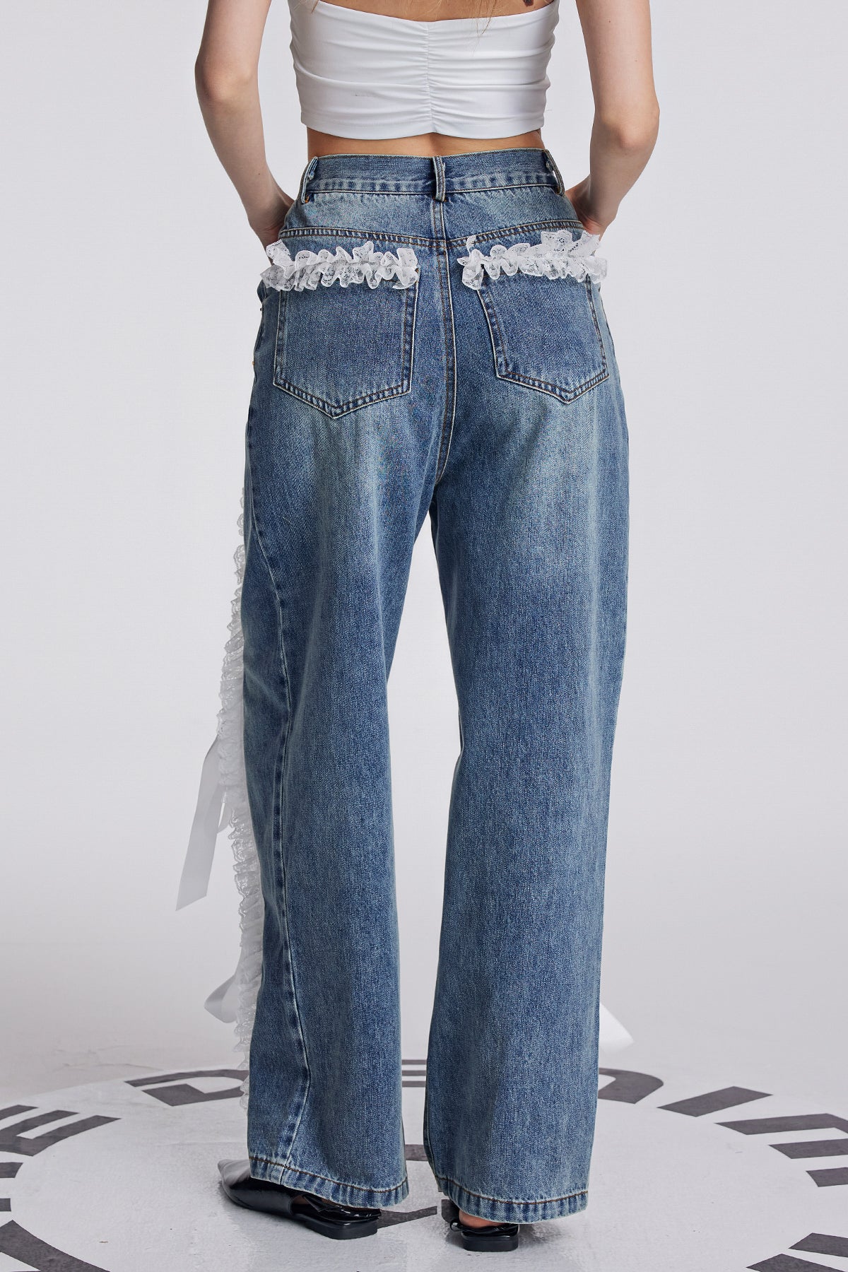 Amondi Lace Deconstruct Lace Up Jeans