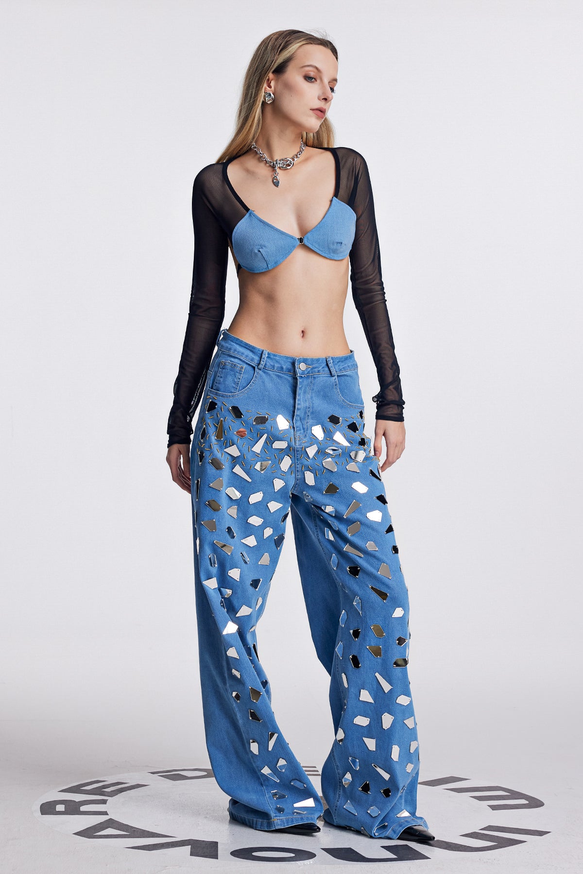 Amnon Cutout Mesh Backless Crop Top