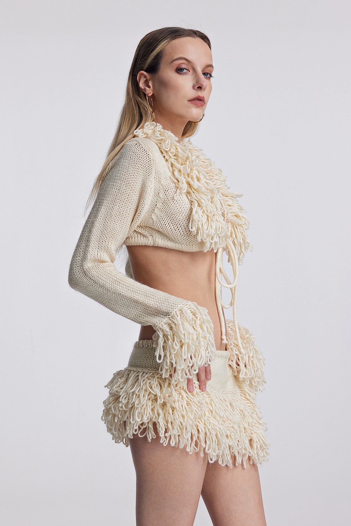 Amphitrite Fringe Lace Up Knit Skirt Set