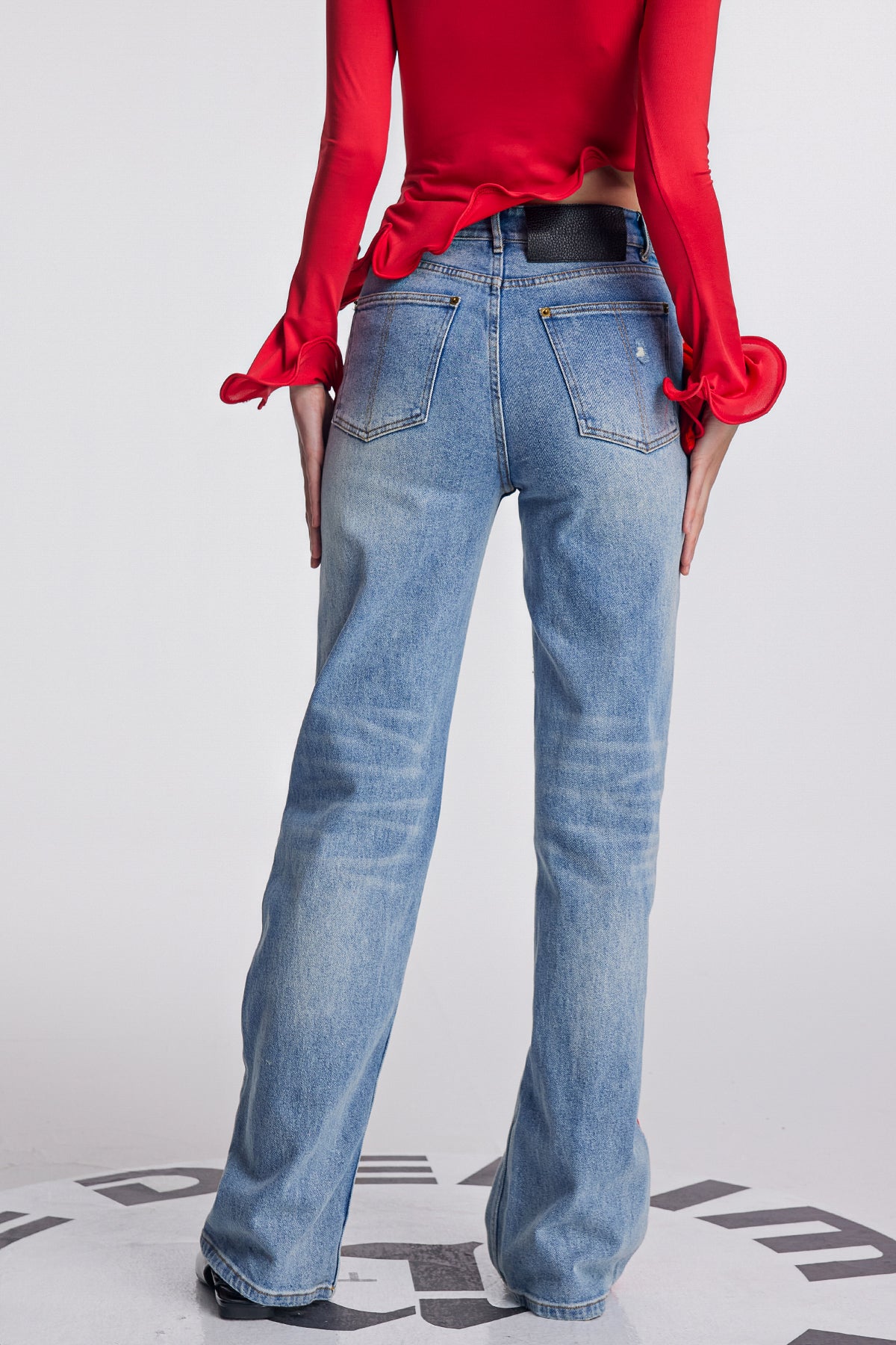 Amporn Bow Deconstruct Jeans In Red
