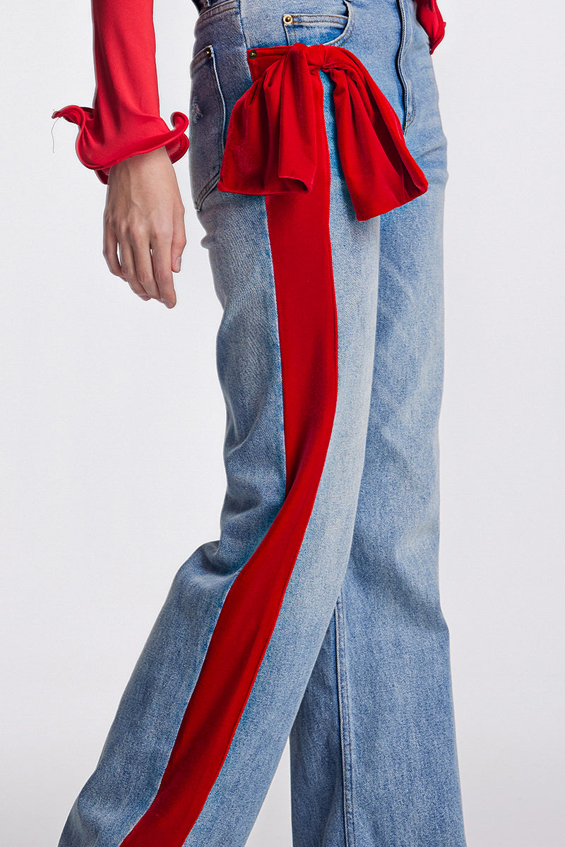 Amporn Bow Deconstruct Jeans In Red