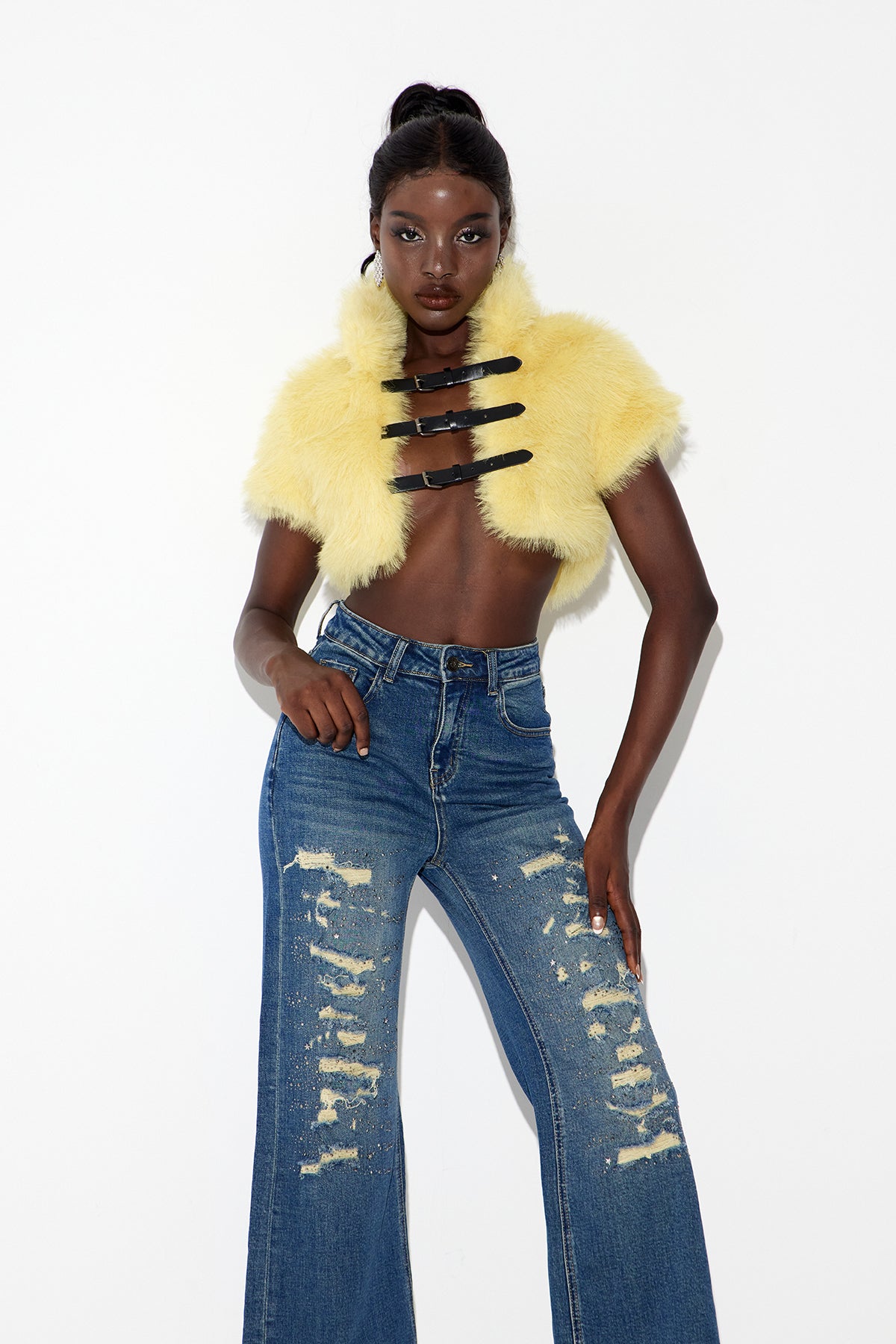 Amytis Faux Fur Cutout Crop Top