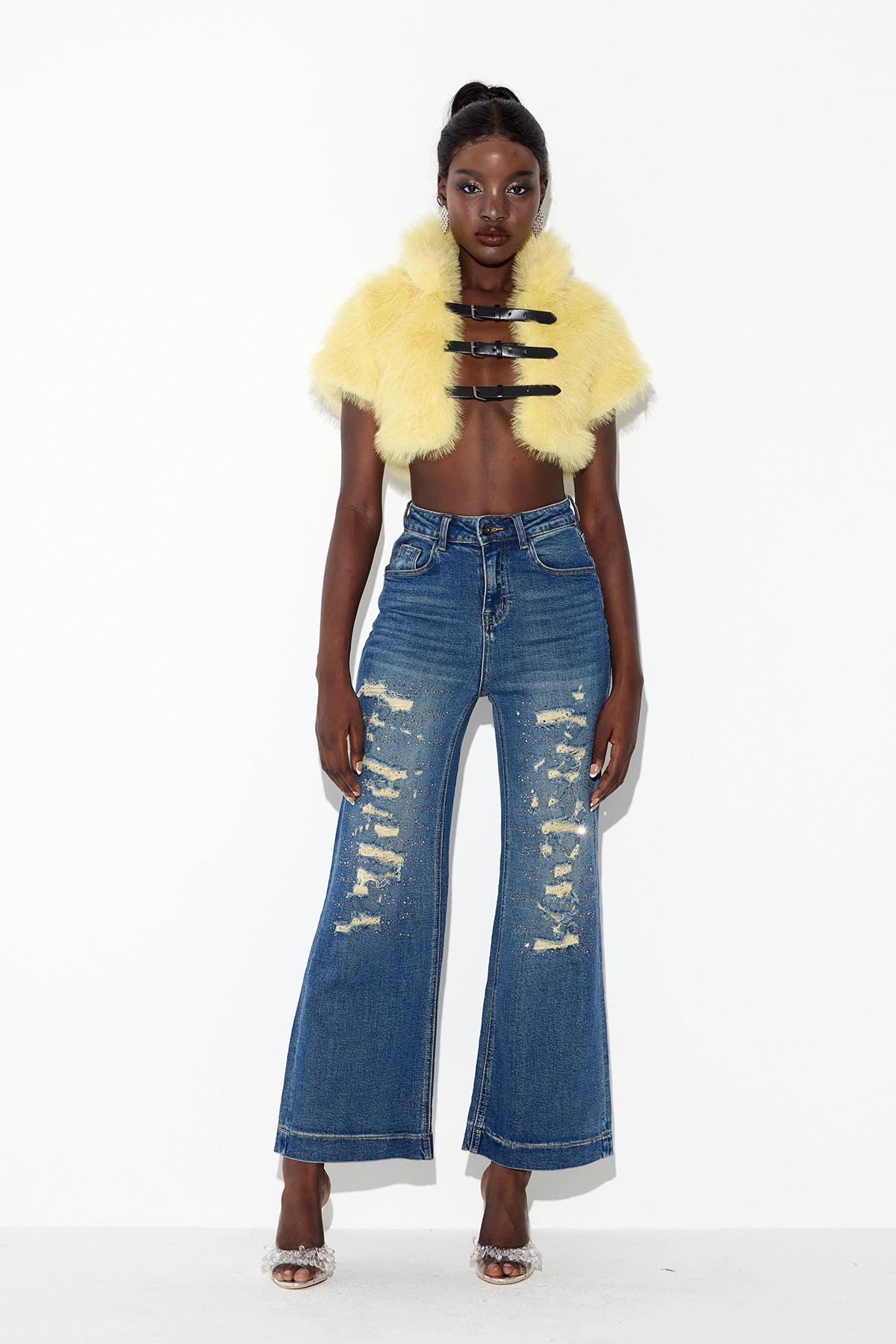 Amytis Faux Fur Cutout Crop Top