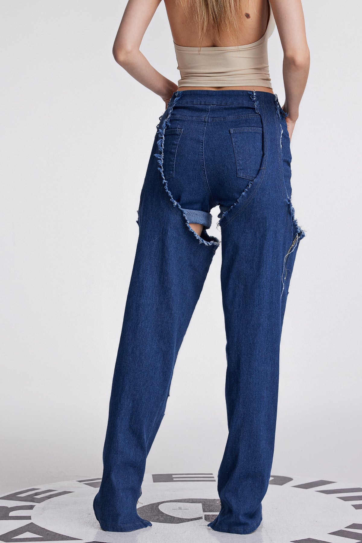 Anahi Deconstruct Asymmetric Fringe Jeans In Dark Wash