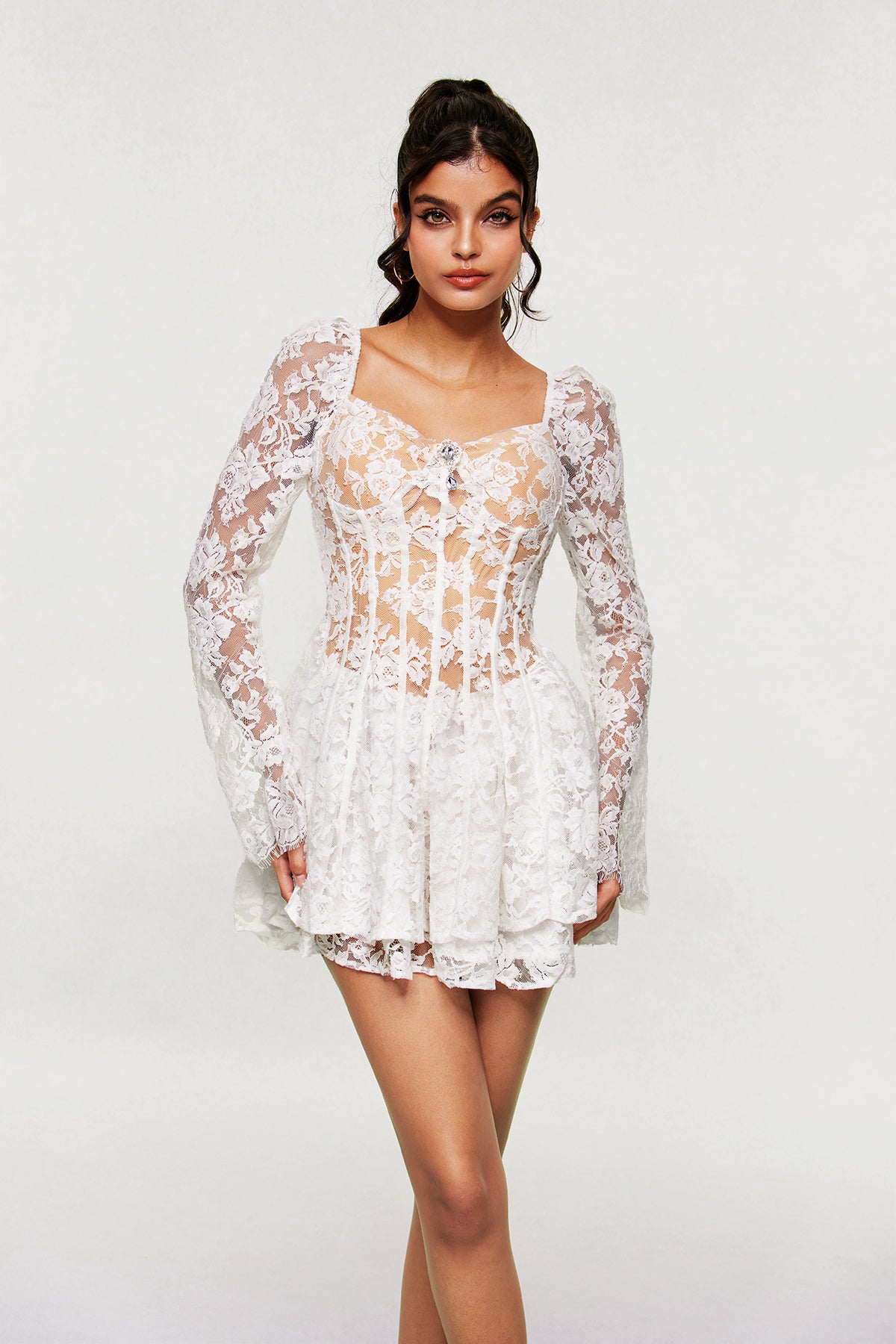 Aneko Lace Ruffle Mini Dress