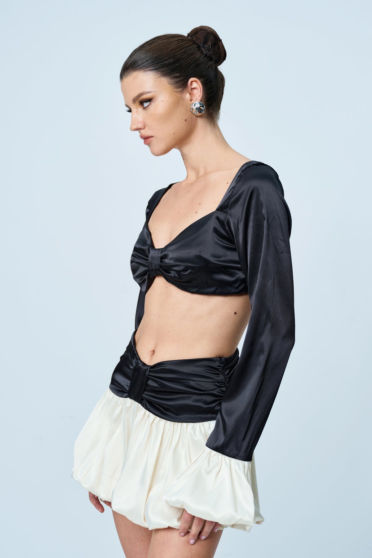 Angus Crop Ruch Contrast Skirt Set