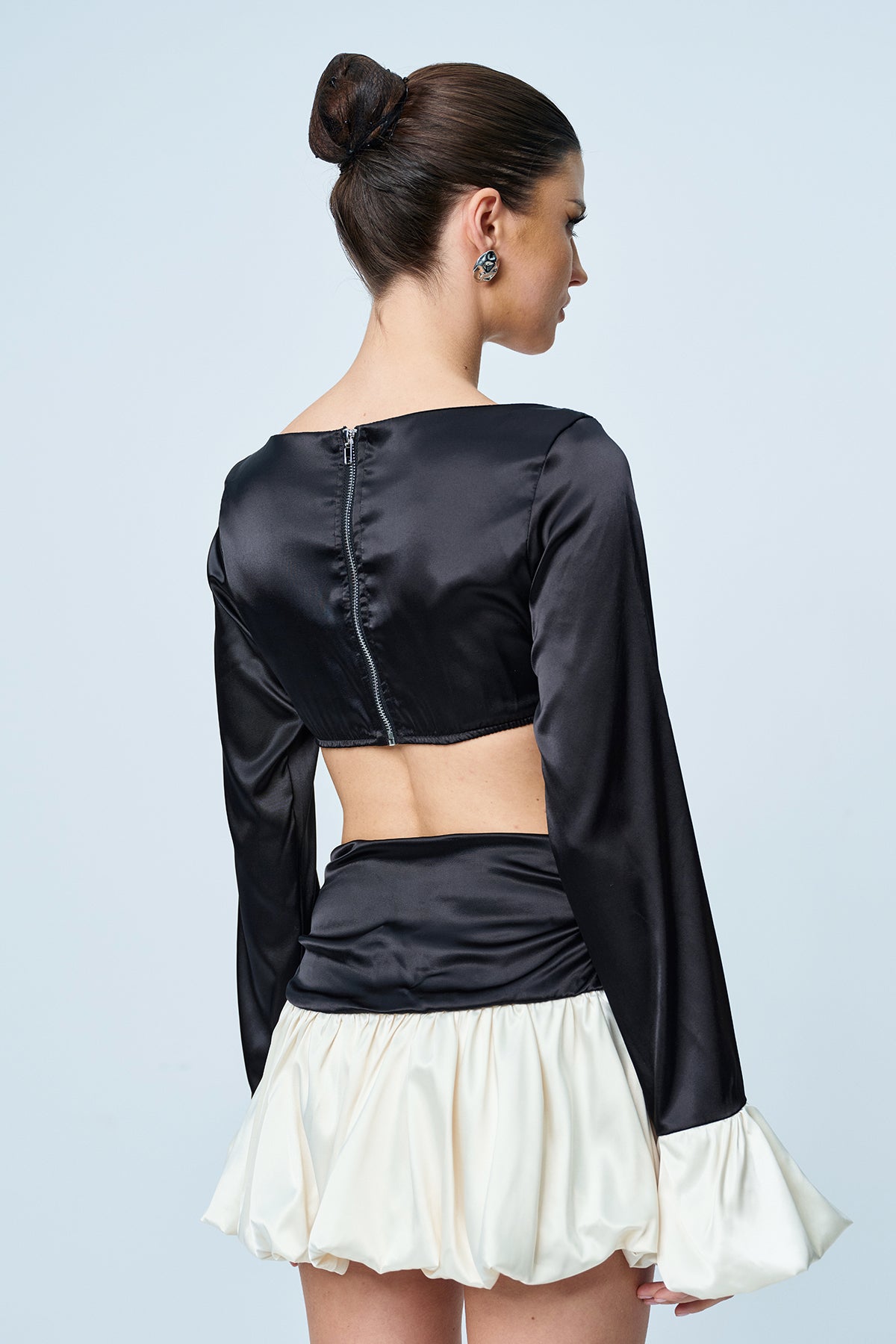 Angus Crop Ruch Contrast Skirt Set