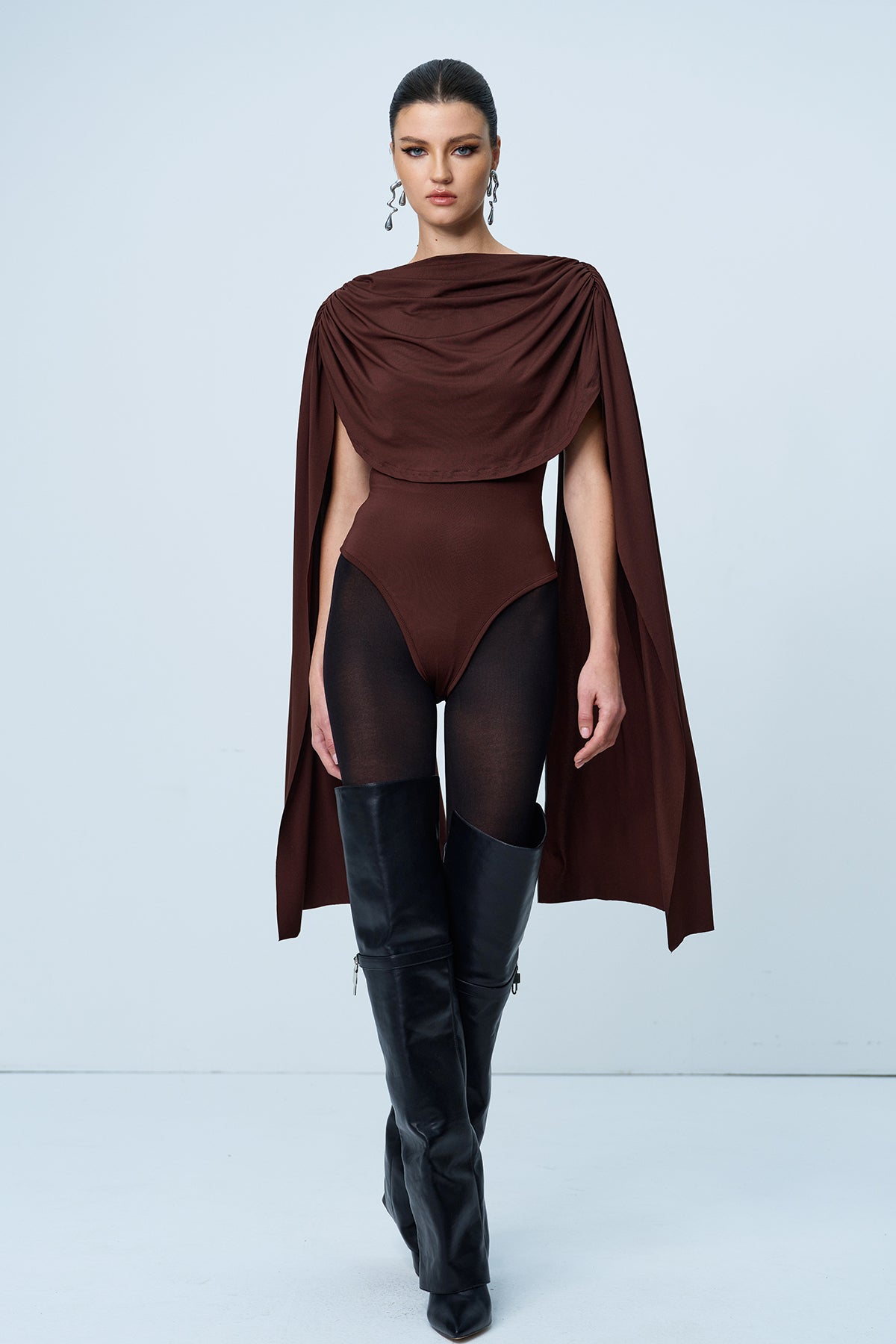 Aniela Cowl Neck Ruch Shawl Bodysuit