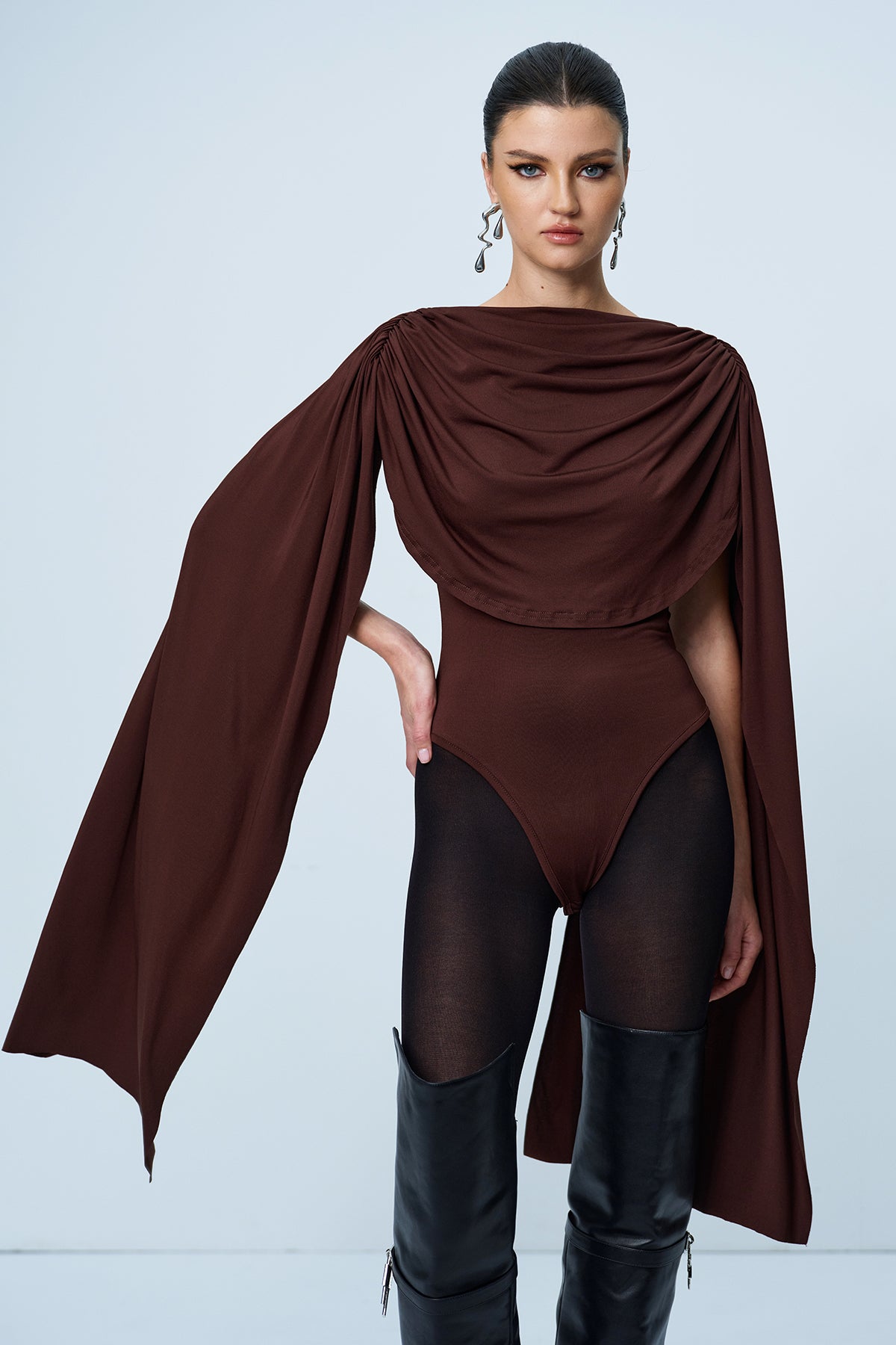 Aniela Cowl Neck Ruch Shawl Bodysuit