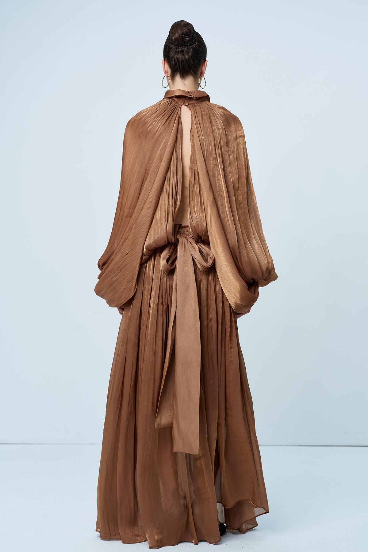 Anima Ruch Lace Up Balloon Sleeve Maxi Dress