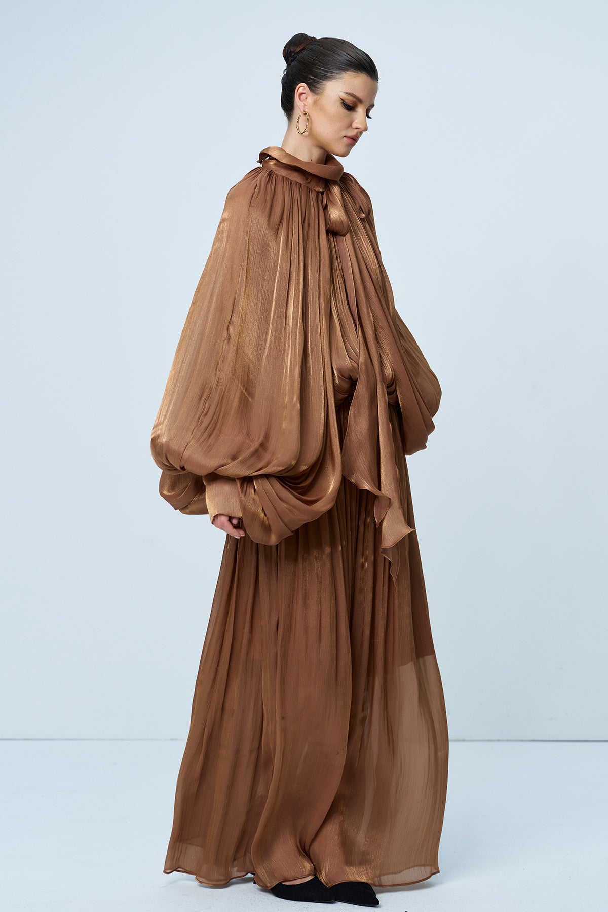 Anima Ruch Lace Up Balloon Sleeve Maxi Dress