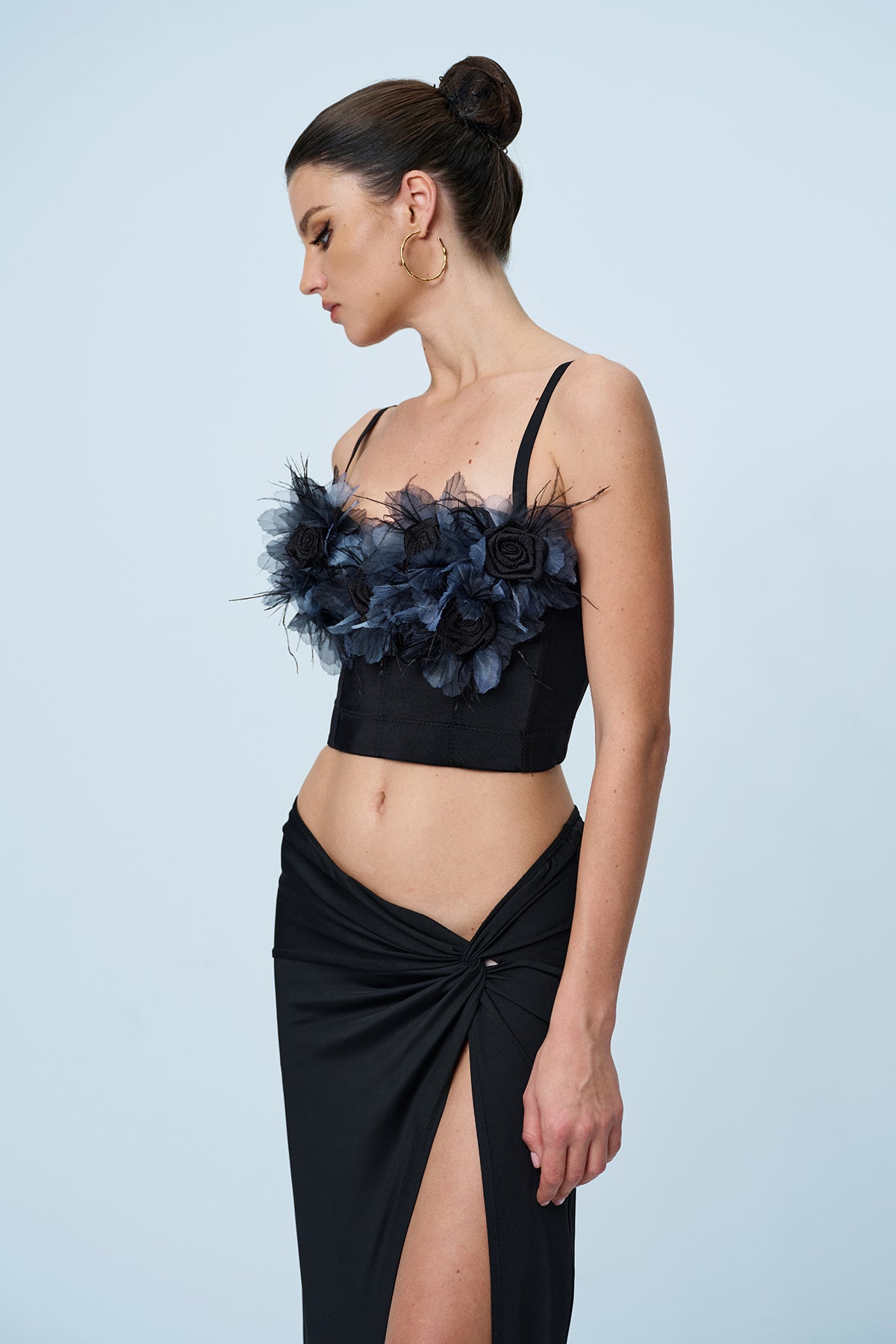 Anjali Flower Corset Spaghetti Top In Black