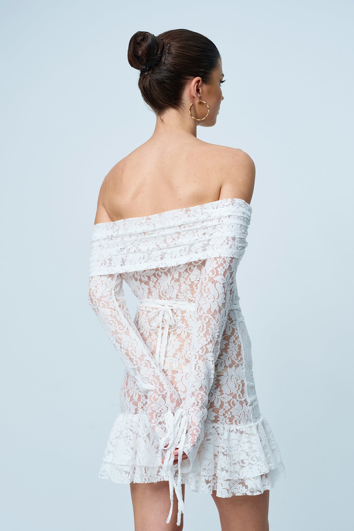 Annabelle Lace Ruffle Lace Up Cutout Mini Dress