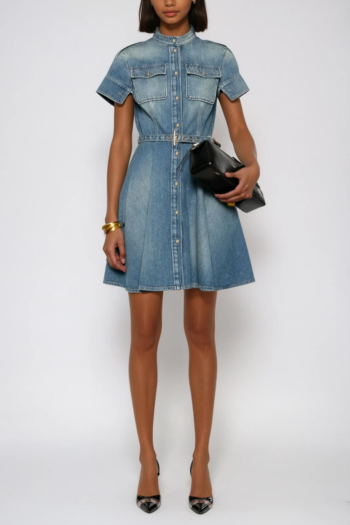 Anneka Ruffle Short Sleeves Denim Mini Dress