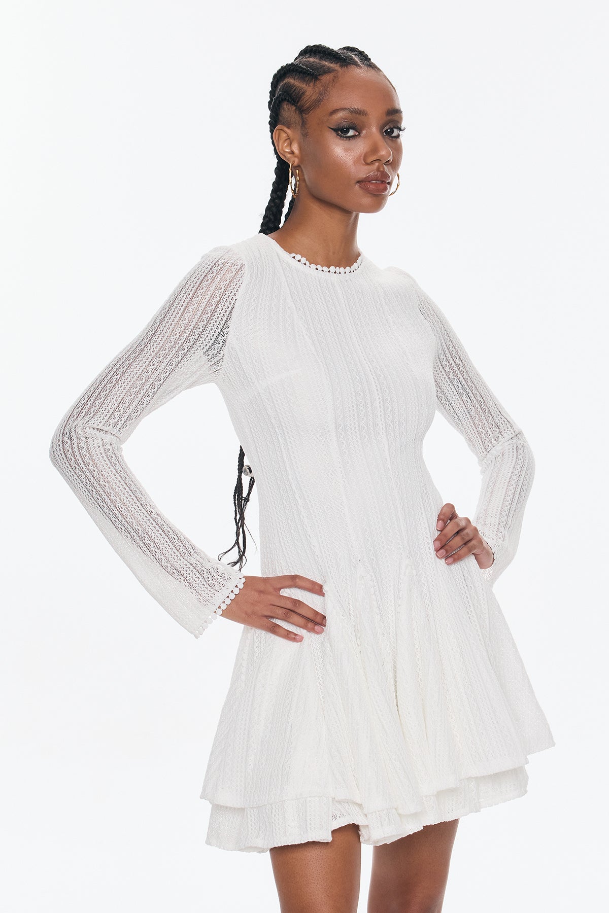 Annelise Long Sleeve Cutout Ruffle Mini Dress In White