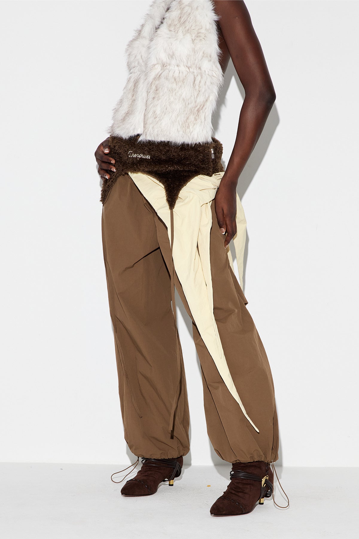 Anouk Asymmetric Faux Fur Barrel Pants
