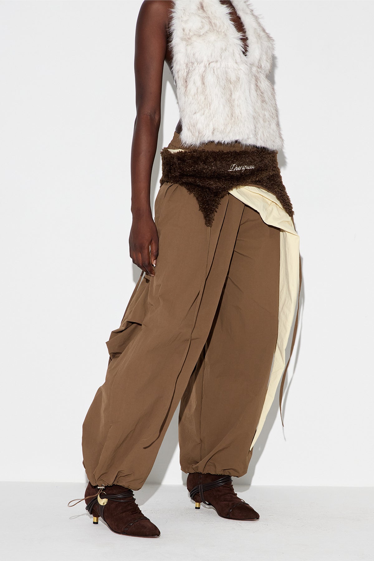 Anouk Asymmetric Faux Fur Barrel Pants