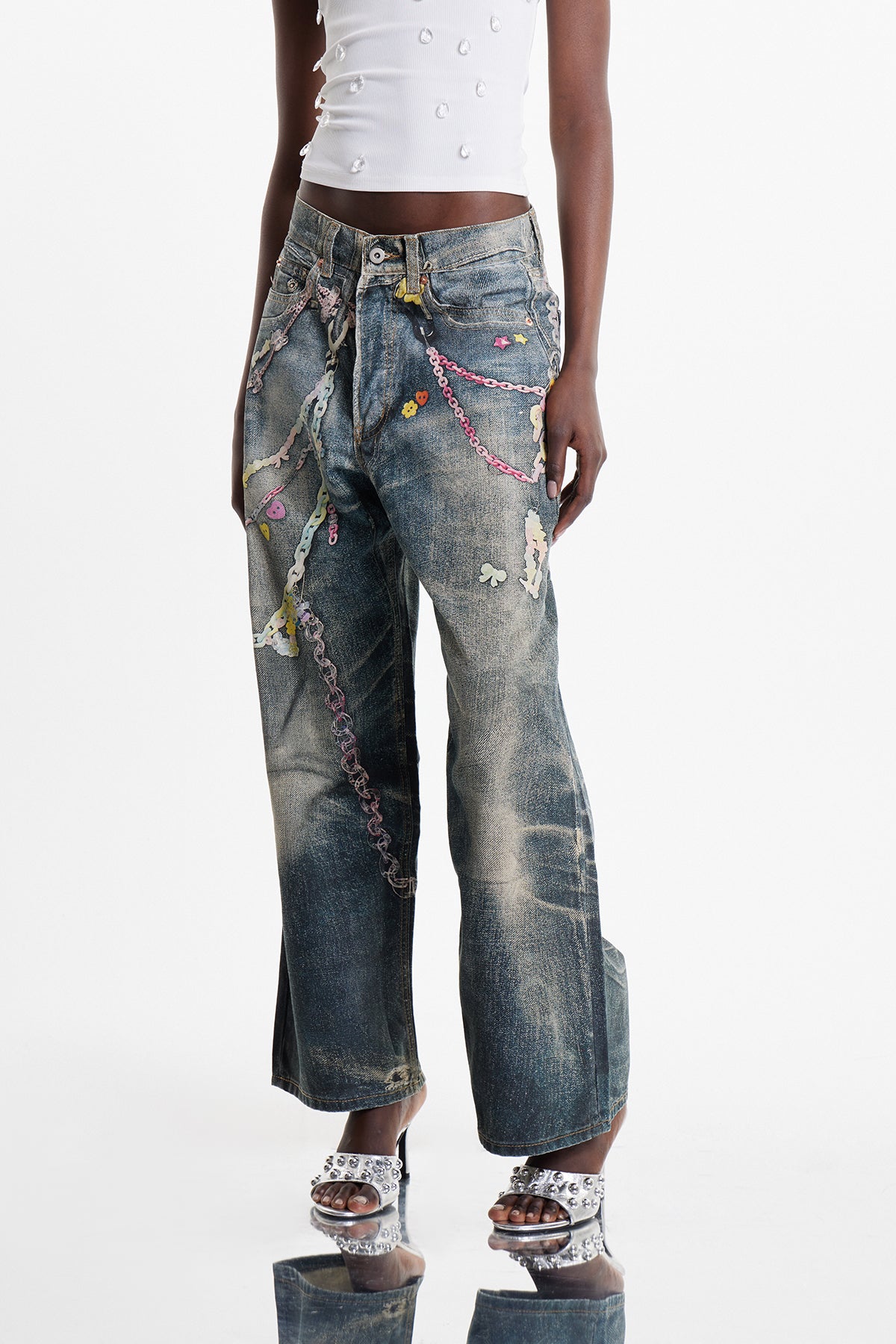 Ansley Chain Print Barrel Jeans
