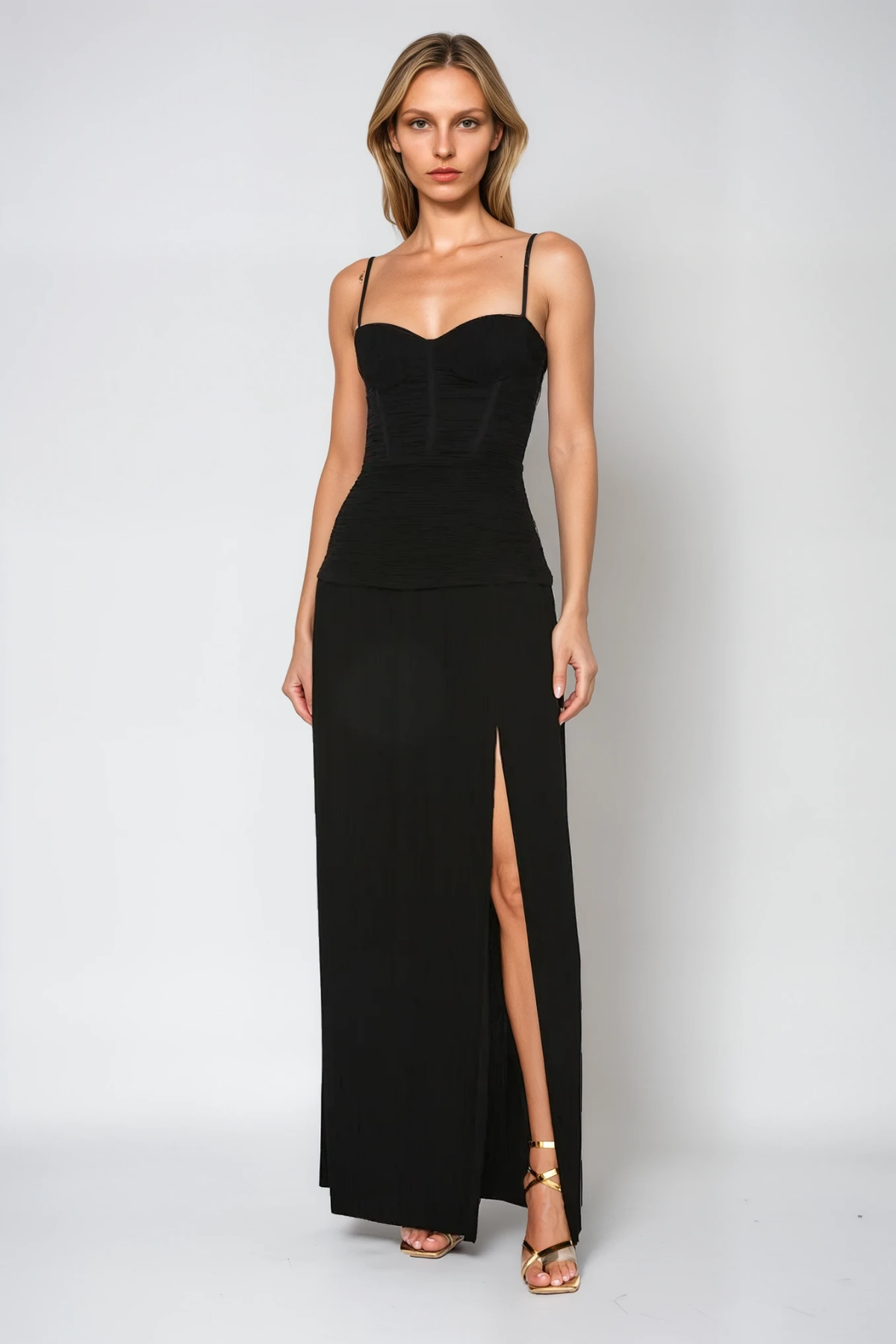 Anstey Ruch Split Spaghetti Maxi Dress In Black