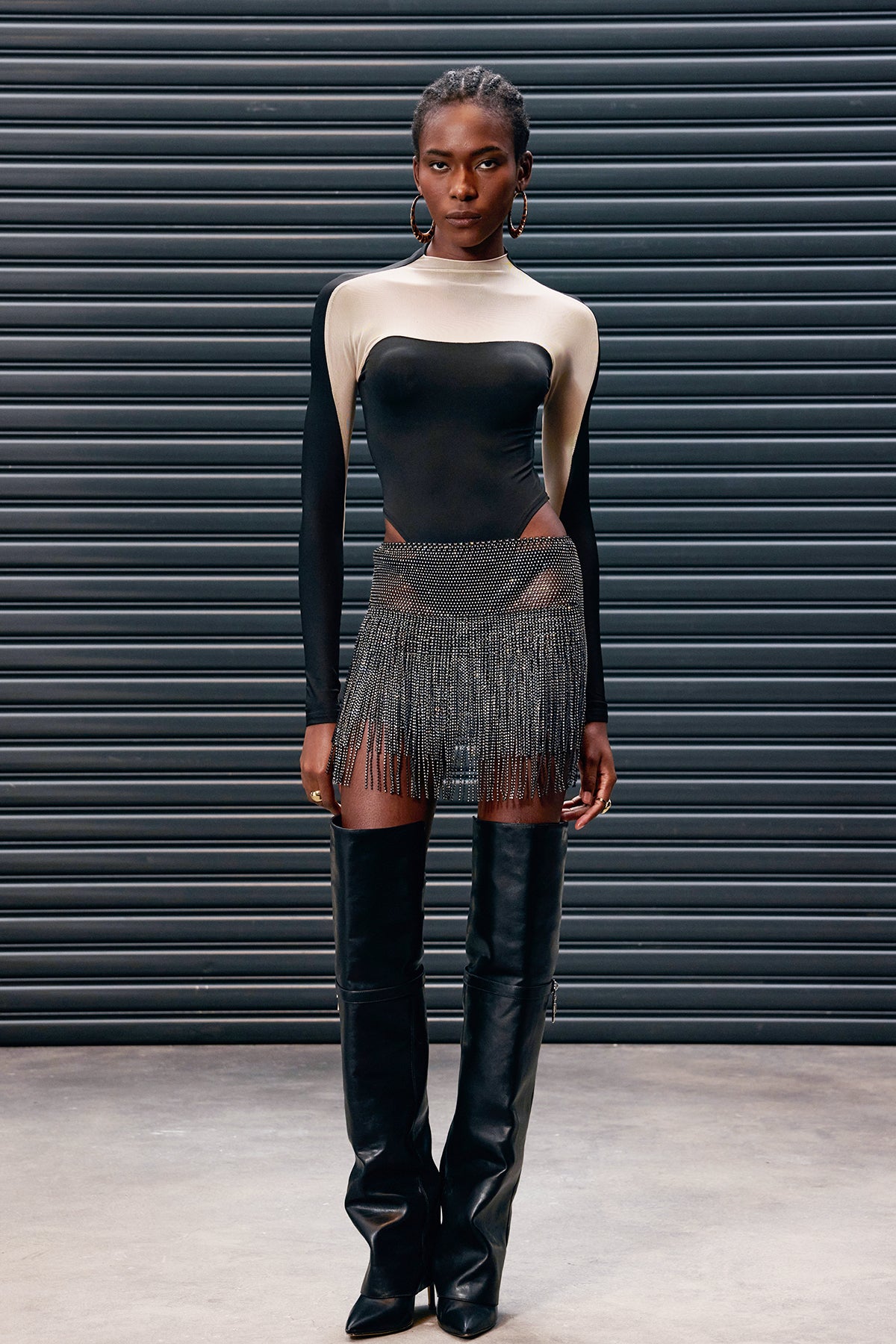 Antonello Rhinestone Fringe Mesh Skirt