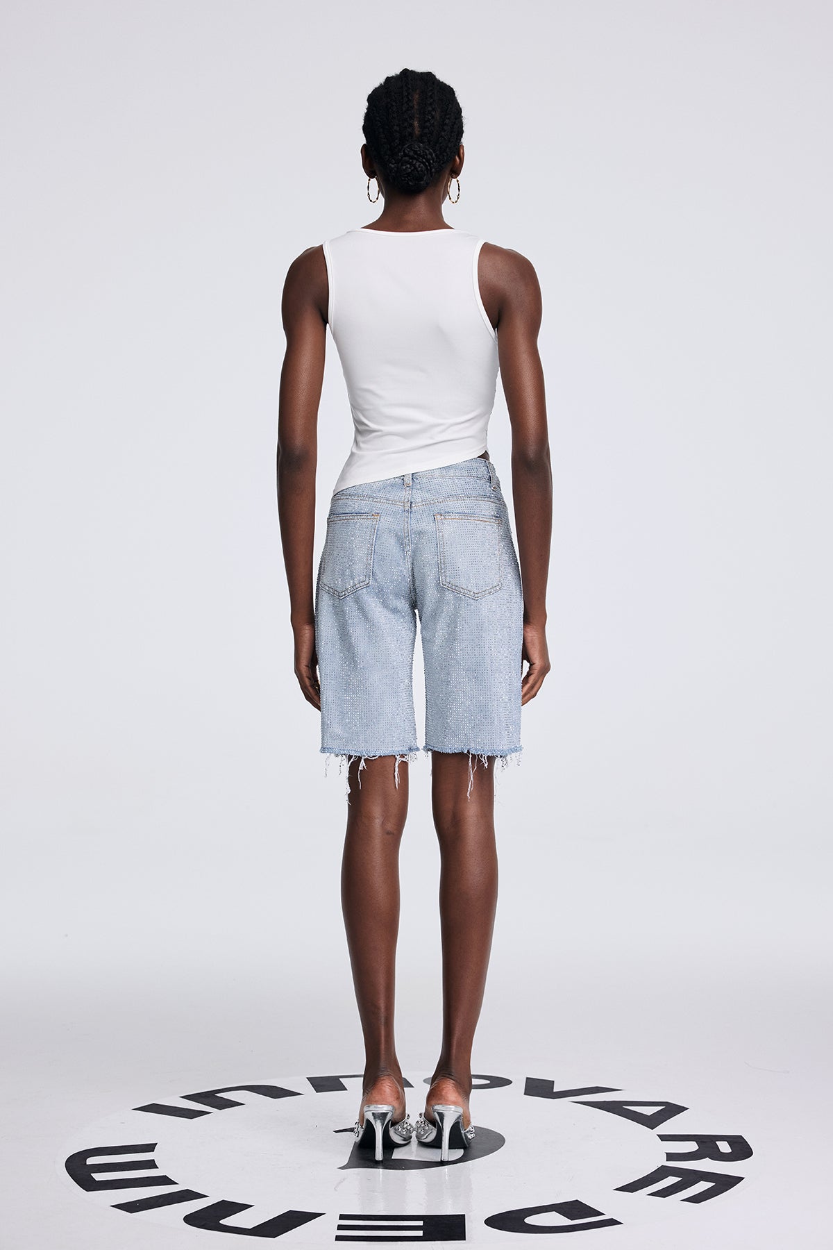 Antonio Rhinestone Fringe Short Jeans In Slight Blue