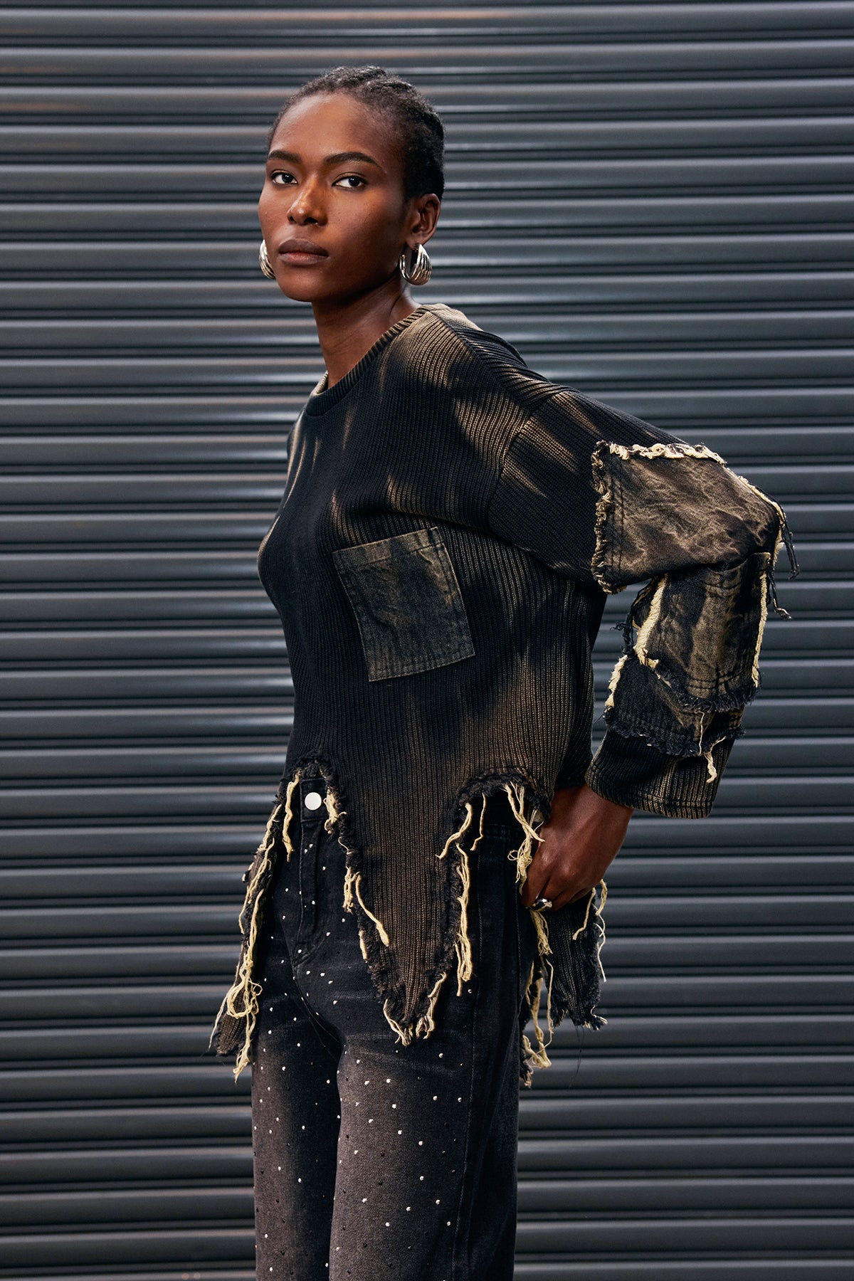 Antranig Tie Dye Asymmetric Fringe Knit Top