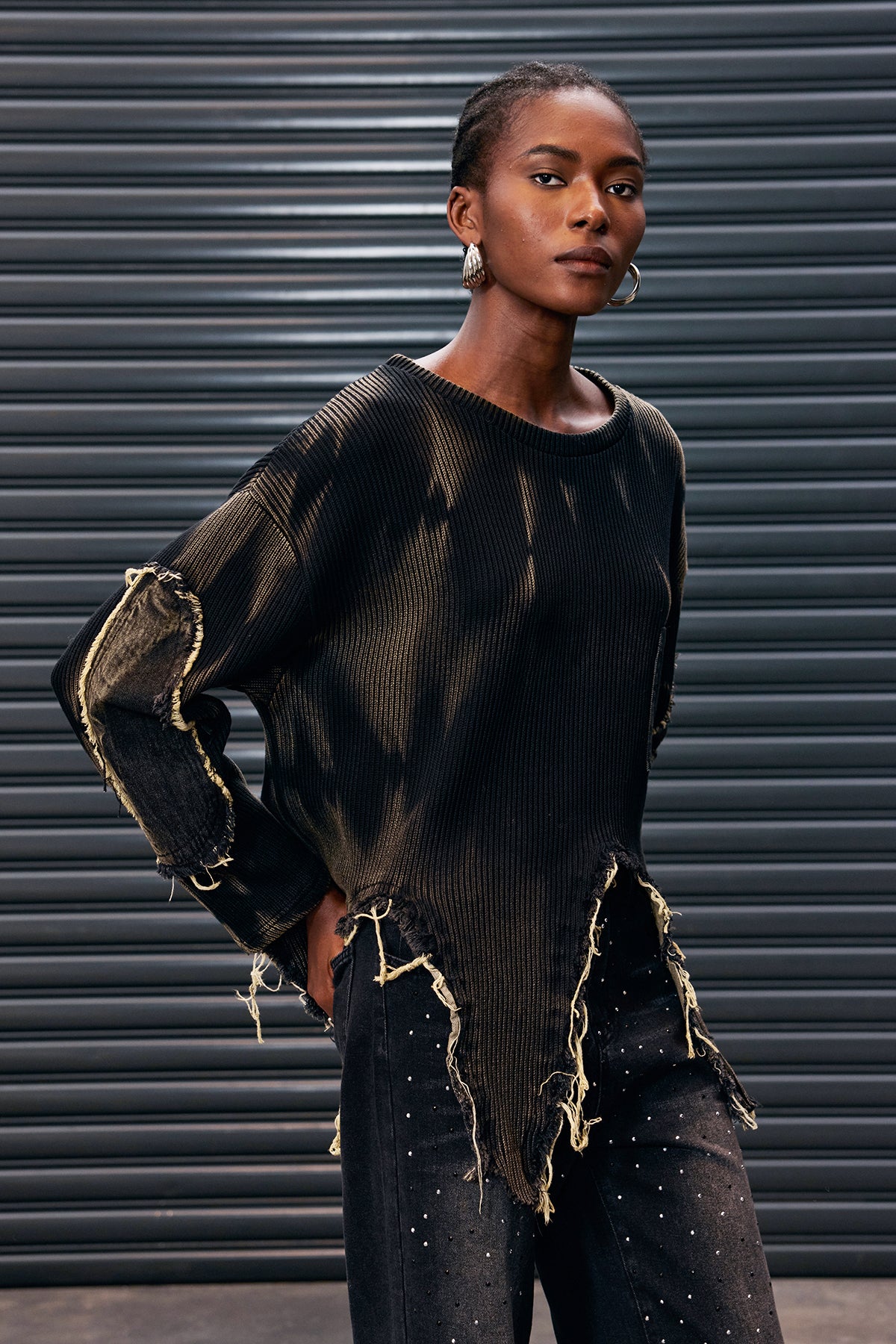 Antranig Tie Dye Asymmetric Fringe Knit Top