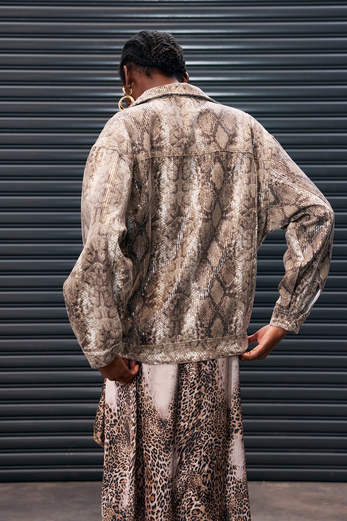Antwan Python Pattern Sequin Denim Jacket