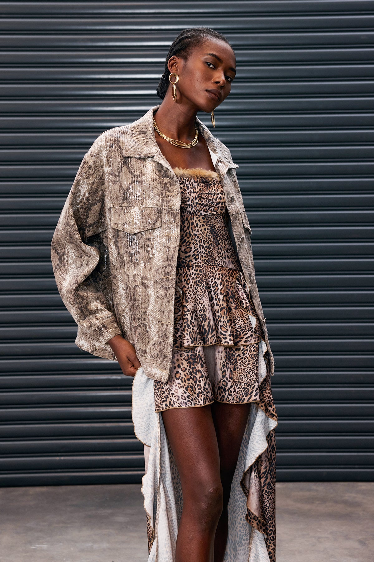 Antwan Python Pattern Sequin Denim Jacket