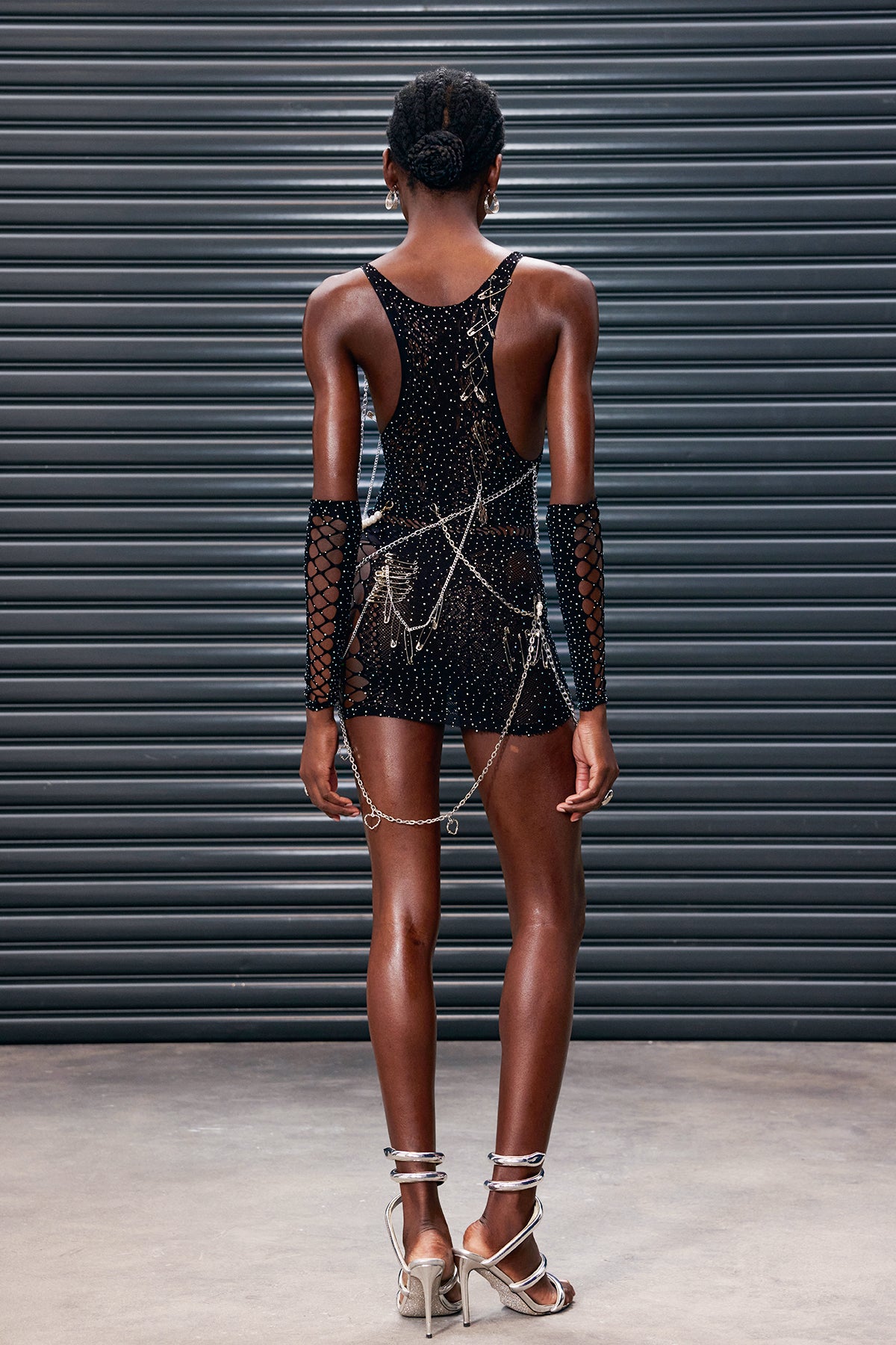 Anuja Mesh Cutout Pearl Mini Dress