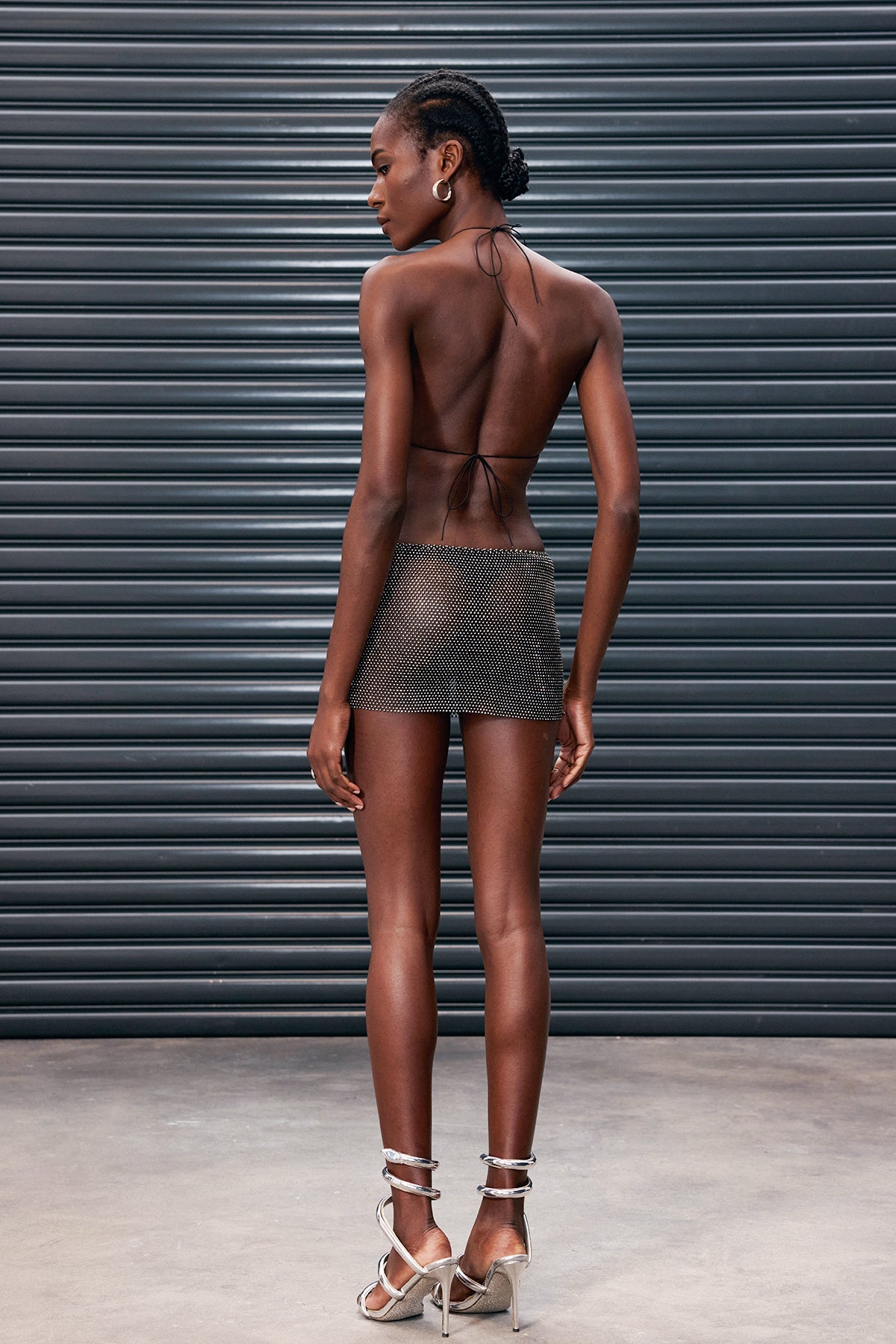 Anund Rhinestone Mesh Chain Cutout Mini Dress