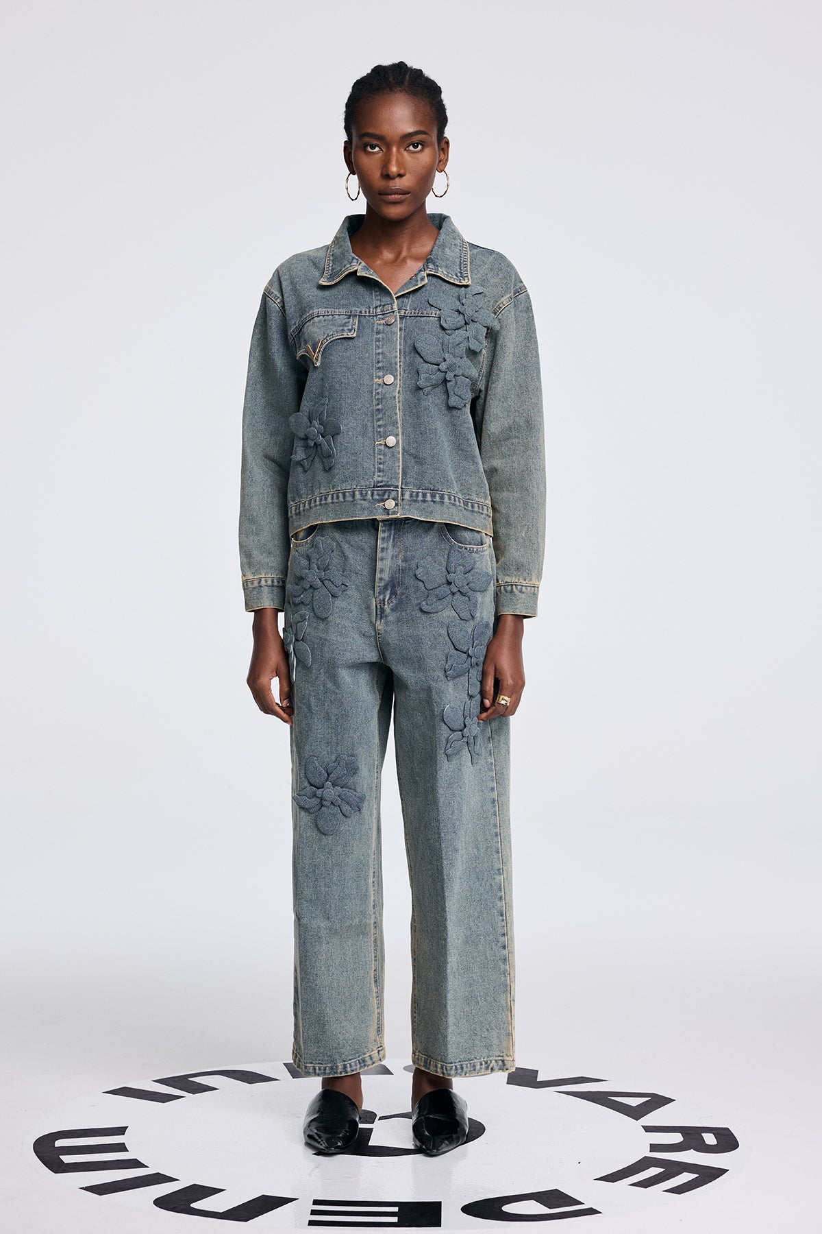 Aparawa Flower Denim Pants Set