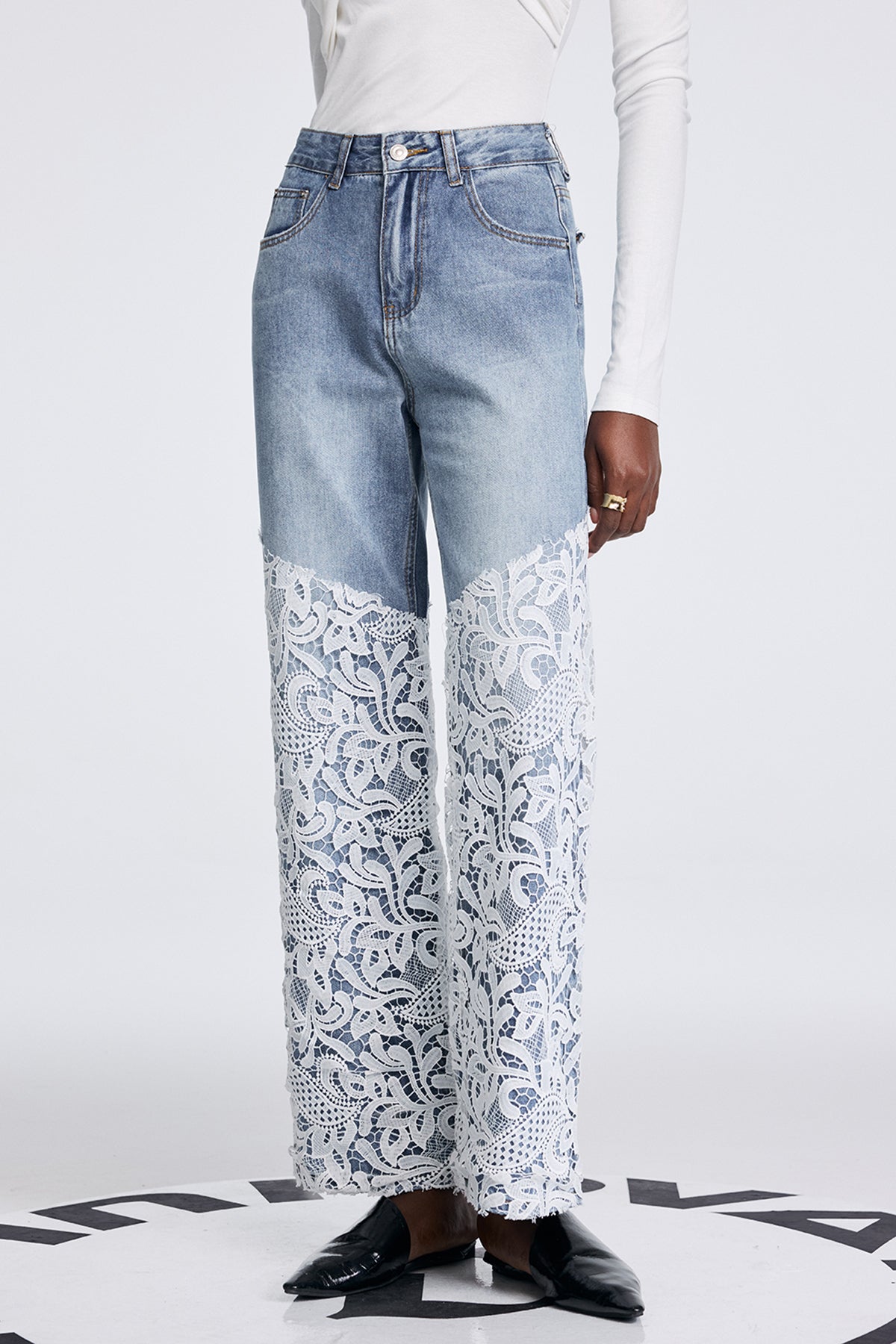 Apelles Lace Cutout Deconstruct Jeans