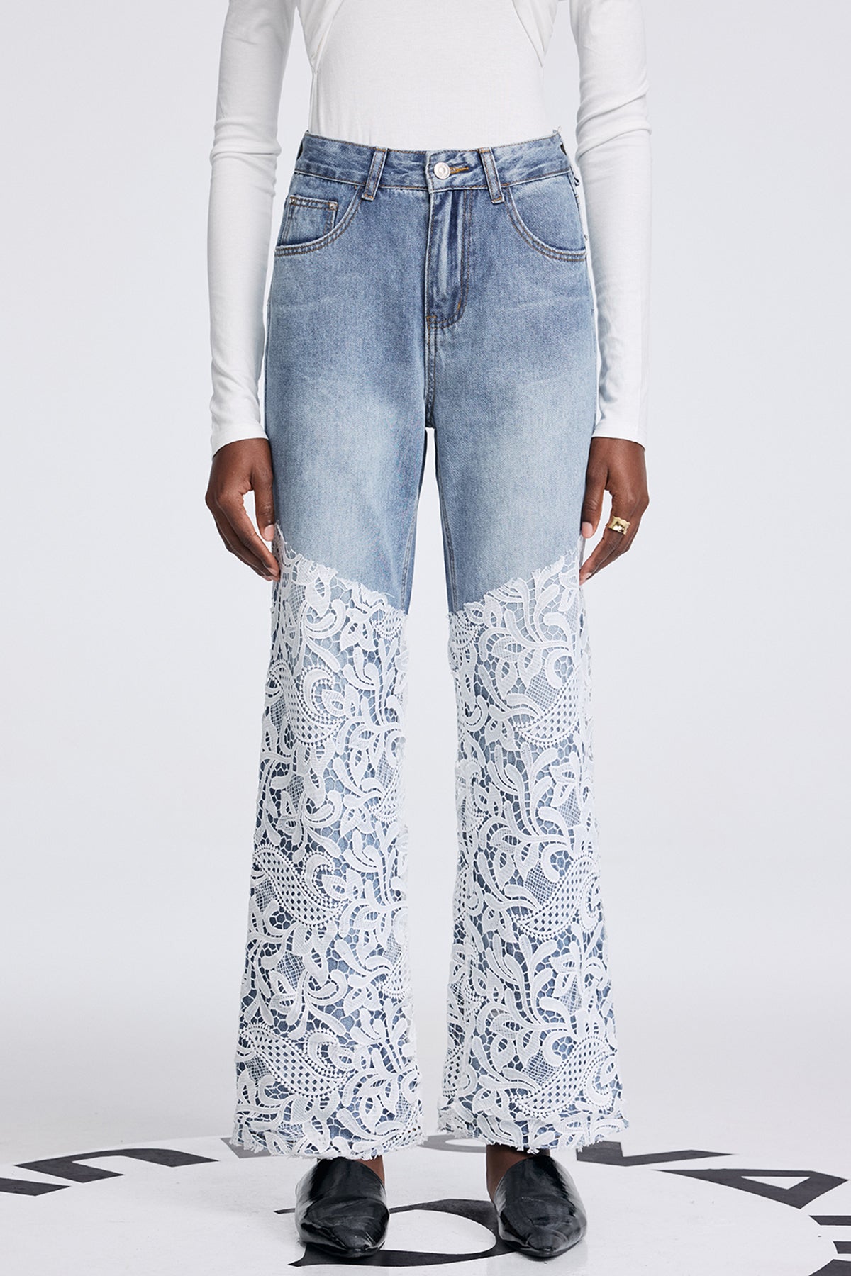 Apelles Lace Cutout Deconstruct Jeans