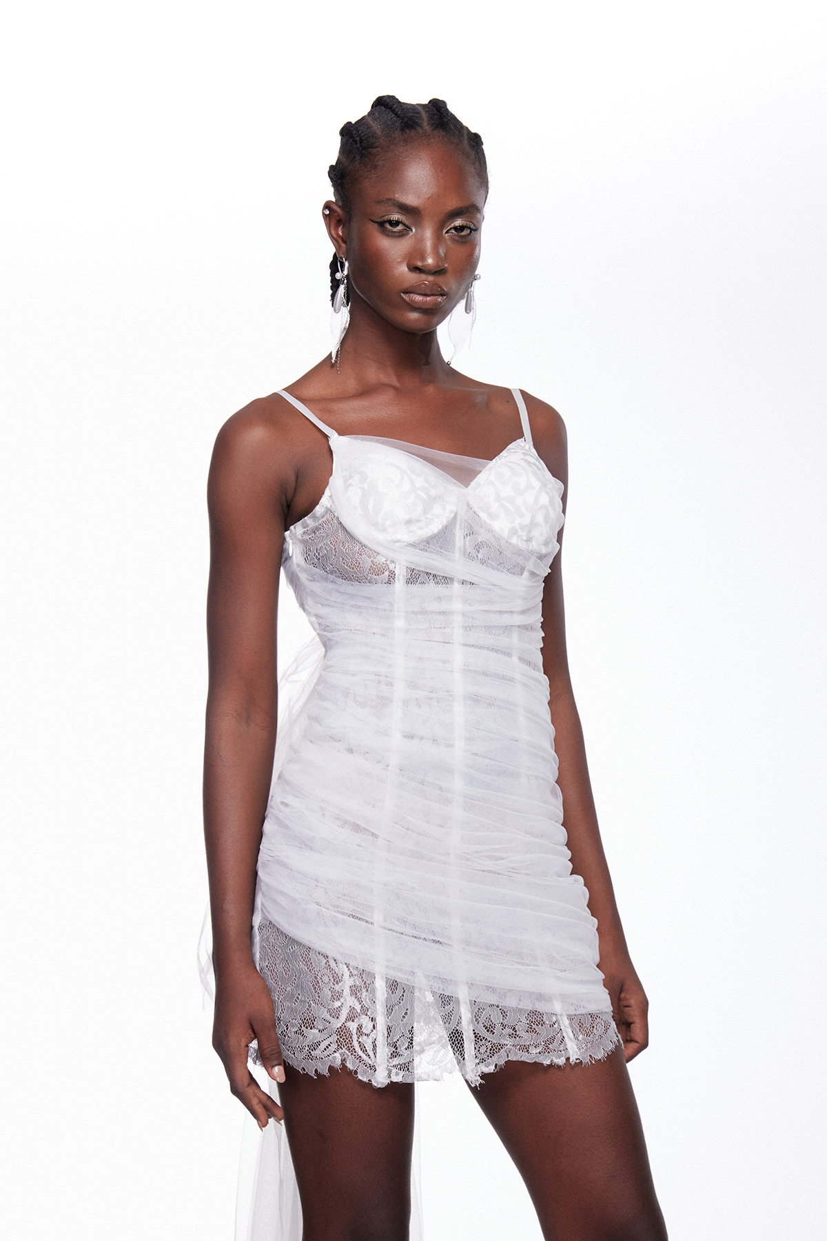 Apolinary Lace Corset Mesh Mini Dress
