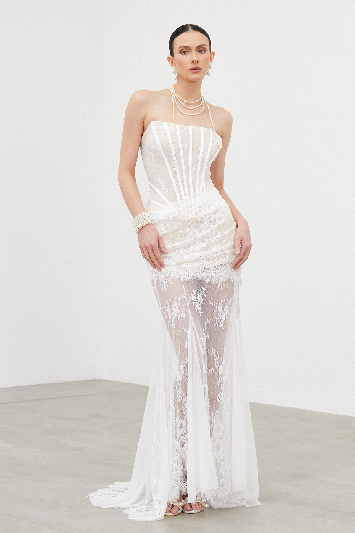 Apolinary Strapless Corset Lace Maxi Dress