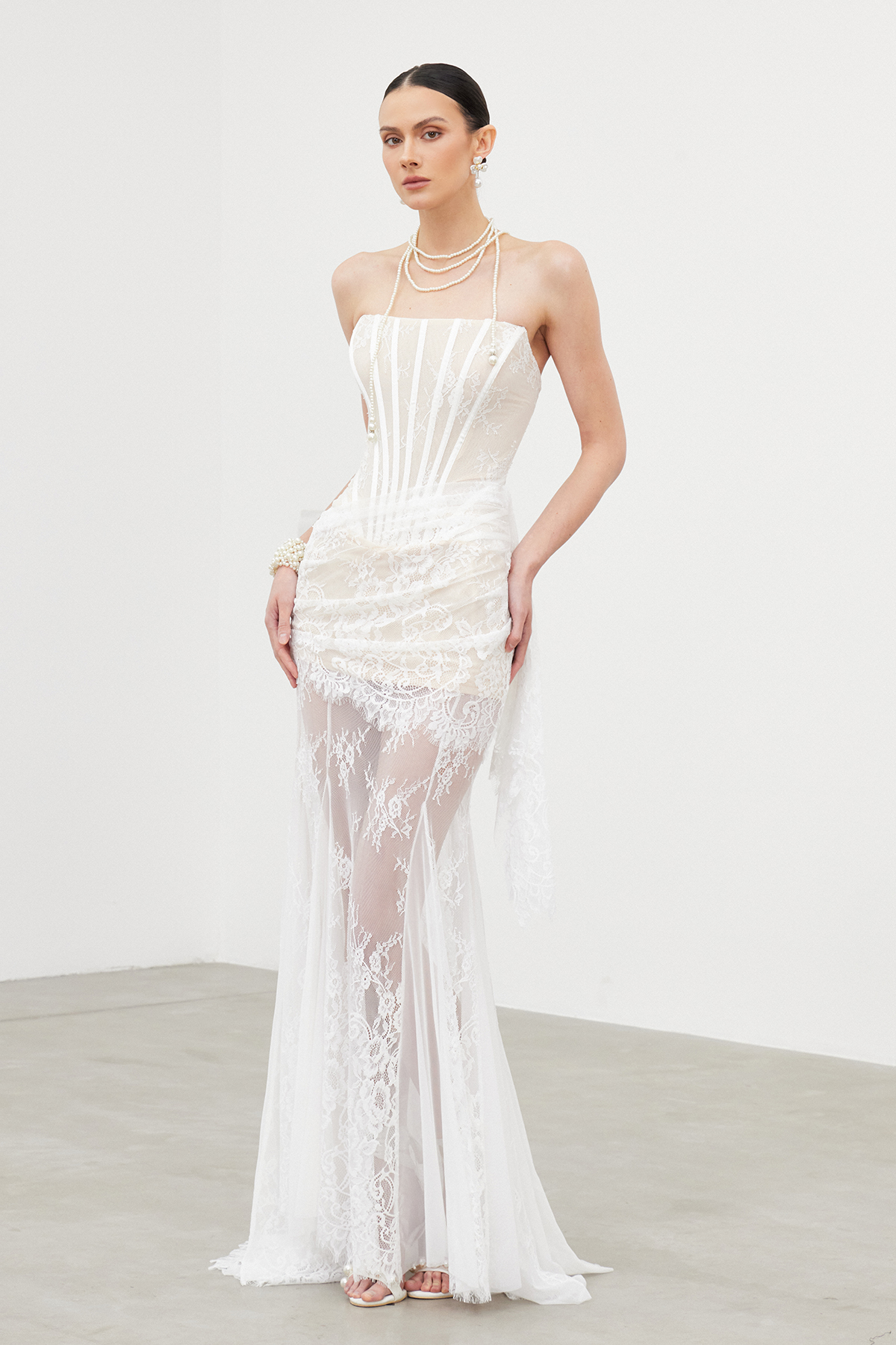 Apolinary Strapless Corset Lace Maxi Dress
