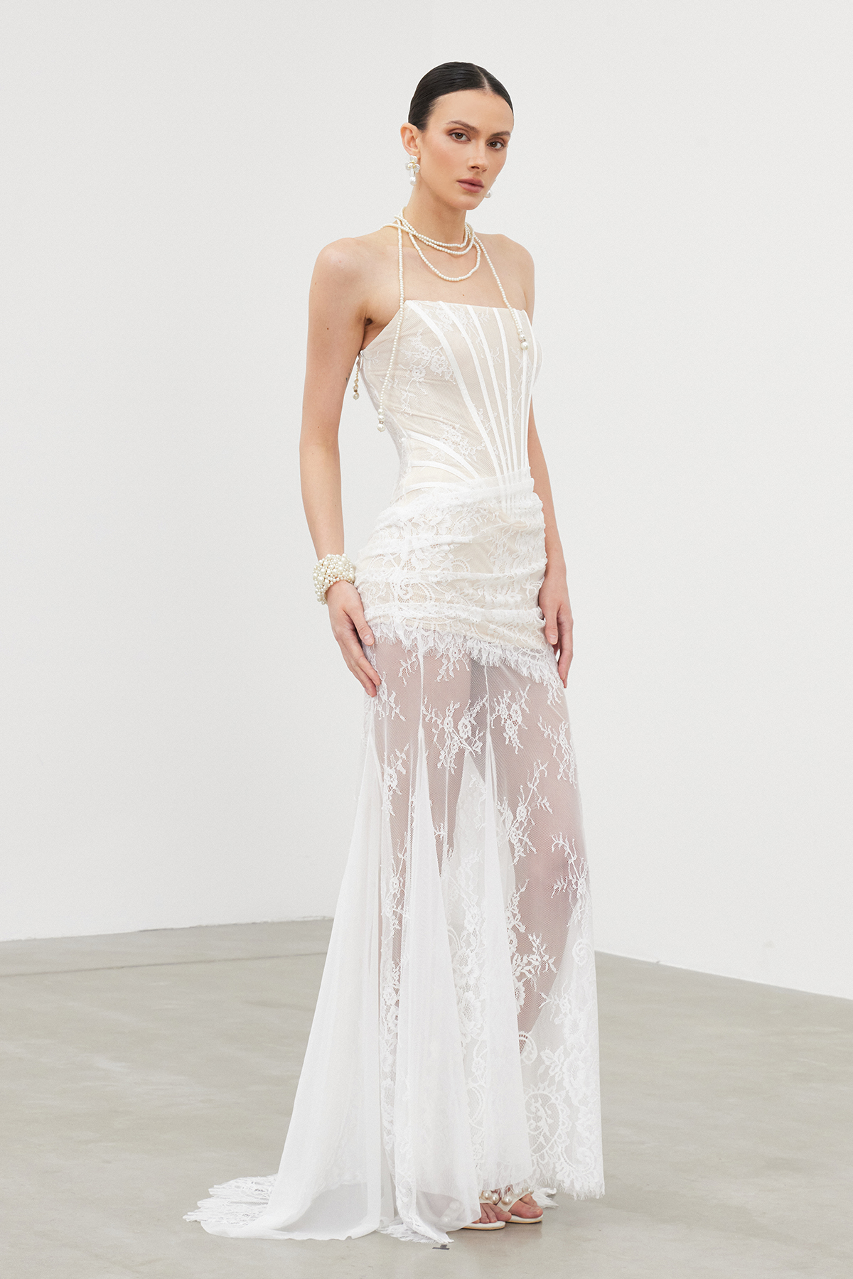 Apolinary Strapless Corset Lace Maxi Dress