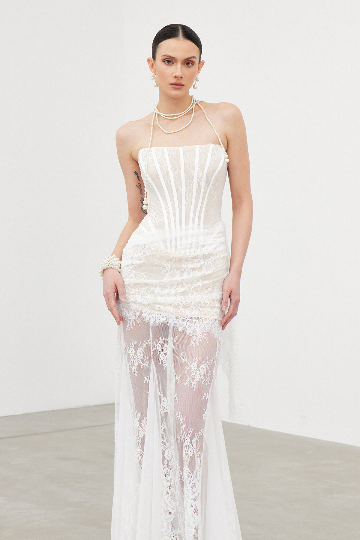 Apolinary Strapless Corset Lace Maxi Dress