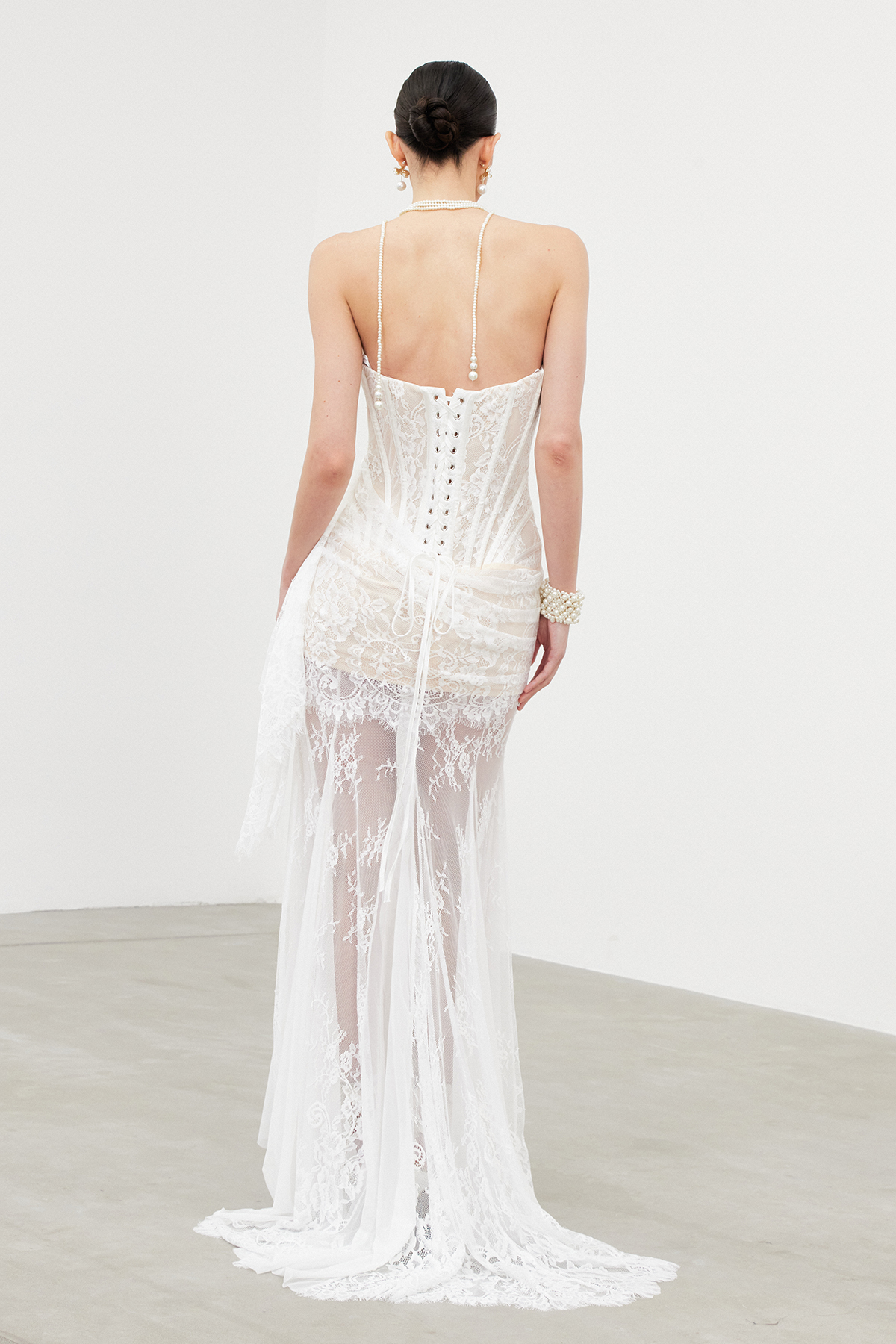 Apolinary Strapless Corset Lace Maxi Dress